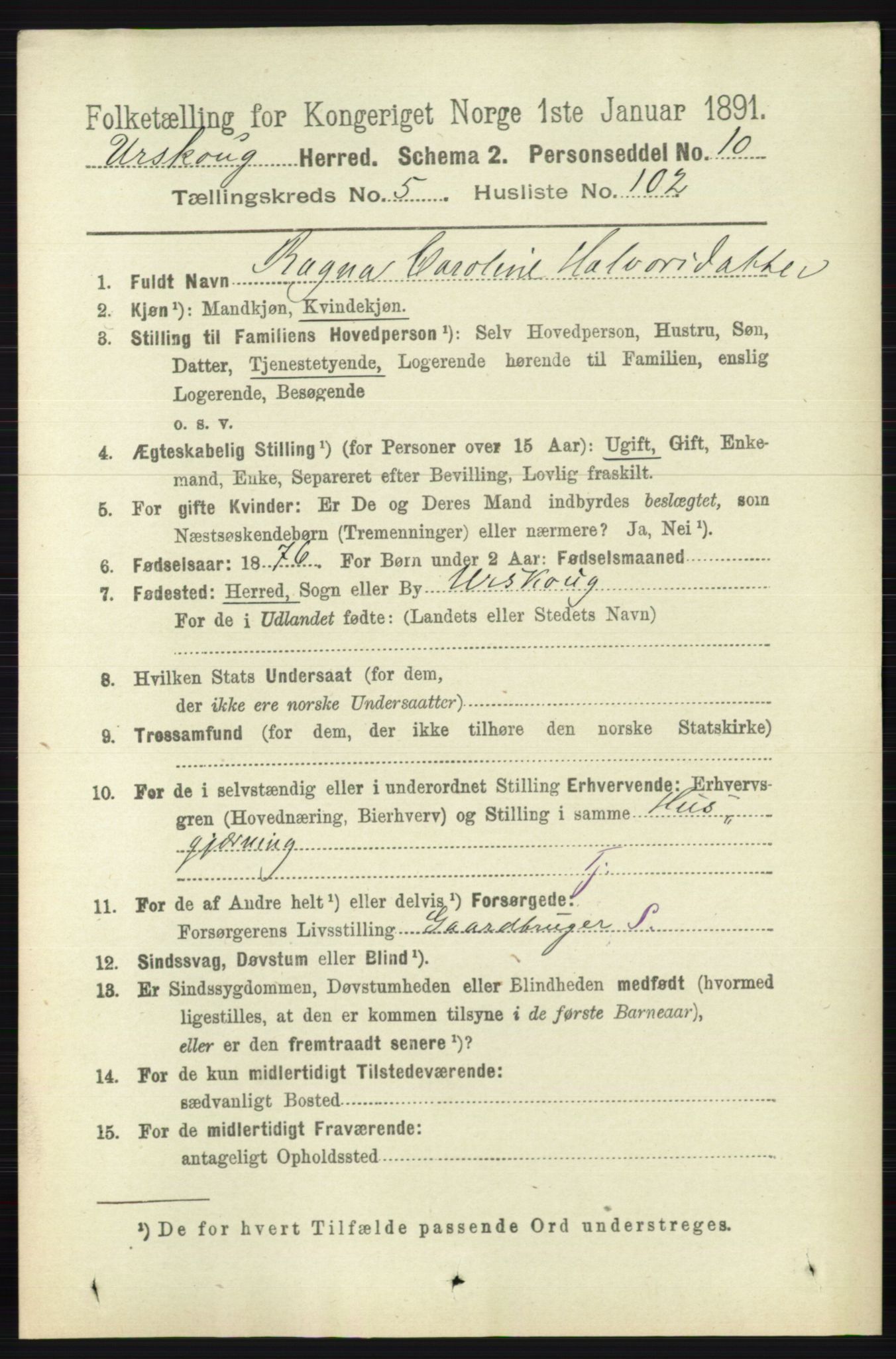 RA, 1891 census for 0224 Aurskog, 1891, p. 2659