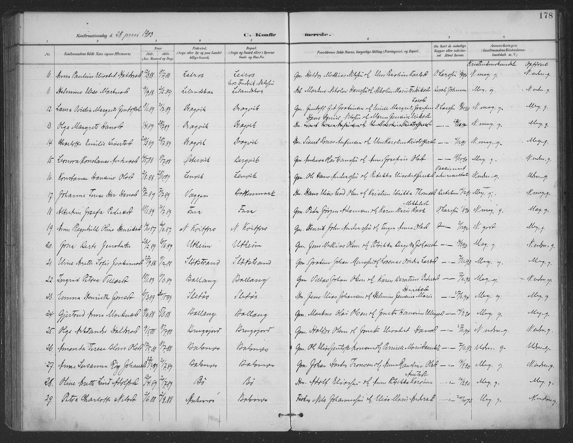 Ministerialprotokoller, klokkerbøker og fødselsregistre - Nordland, AV/SAT-A-1459/863/L0899: Parish register (official) no. 863A11, 1897-1906, p. 178