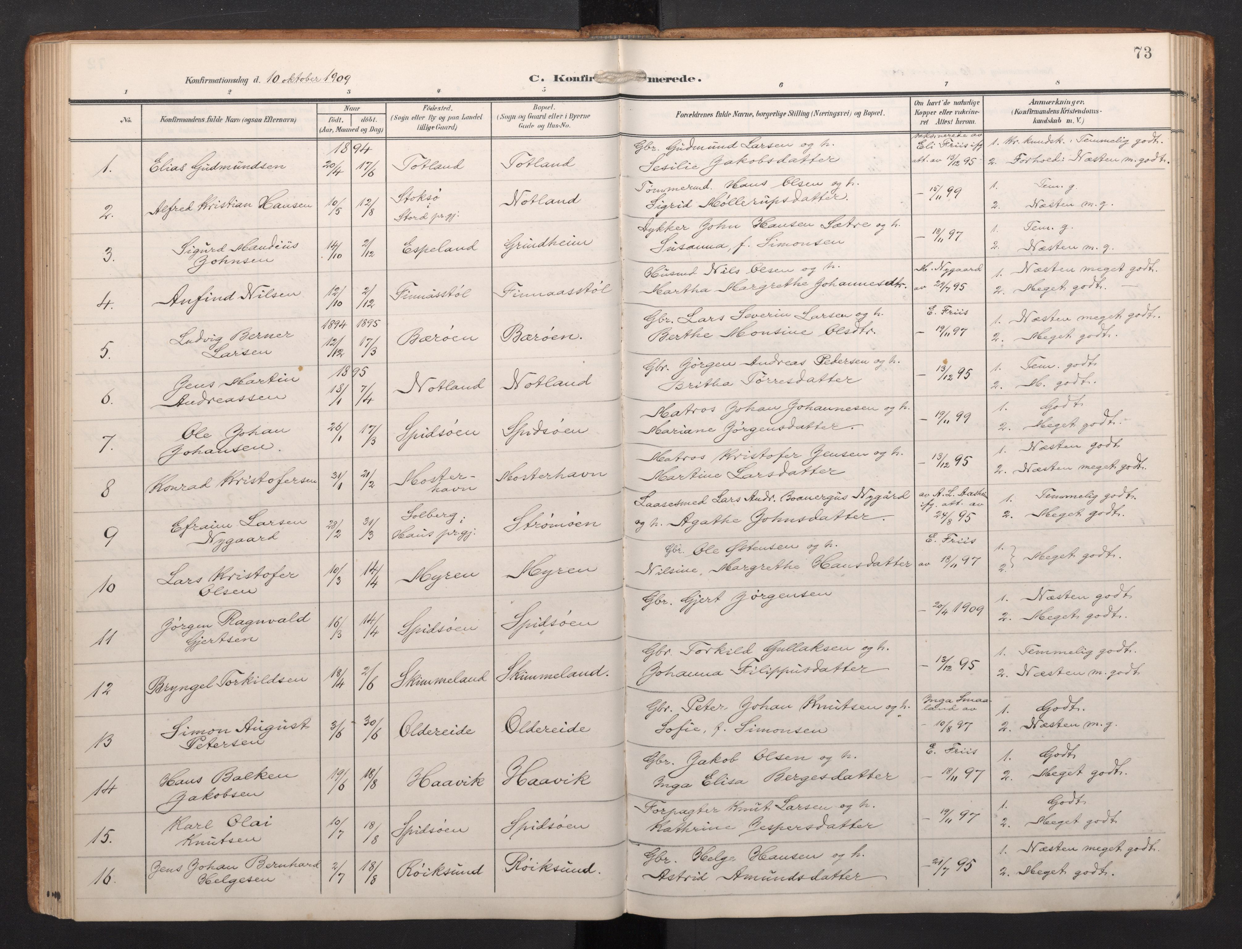Finnås sokneprestembete, AV/SAB-A-99925/H/Ha/Haa/Haab/L0003: Parish register (official) no. B 3, 1907-1923, p. 73