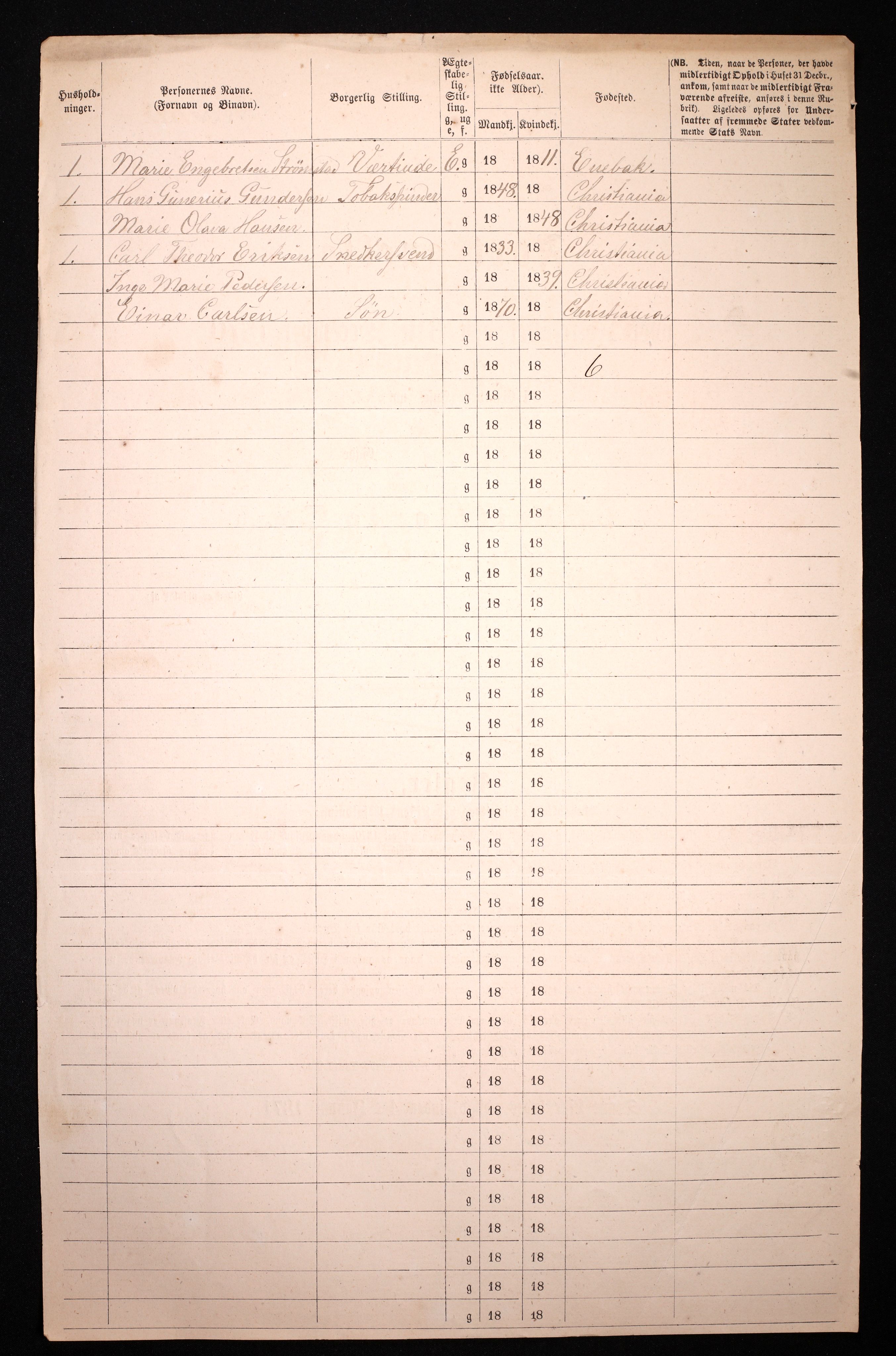 RA, 1870 census for 0301 Kristiania, 1870, p. 826