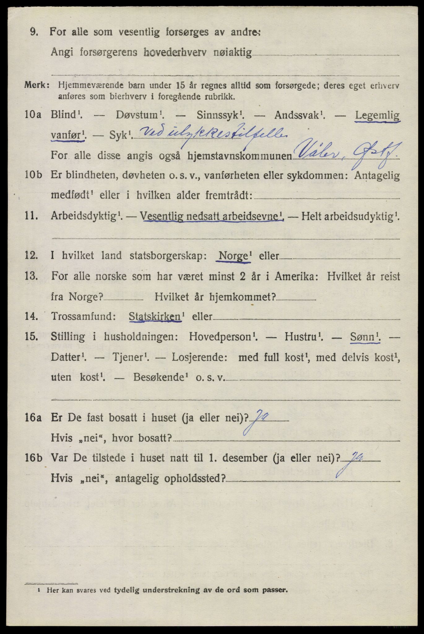 SAO, 1920 census for Våler, 1920, p. 3033