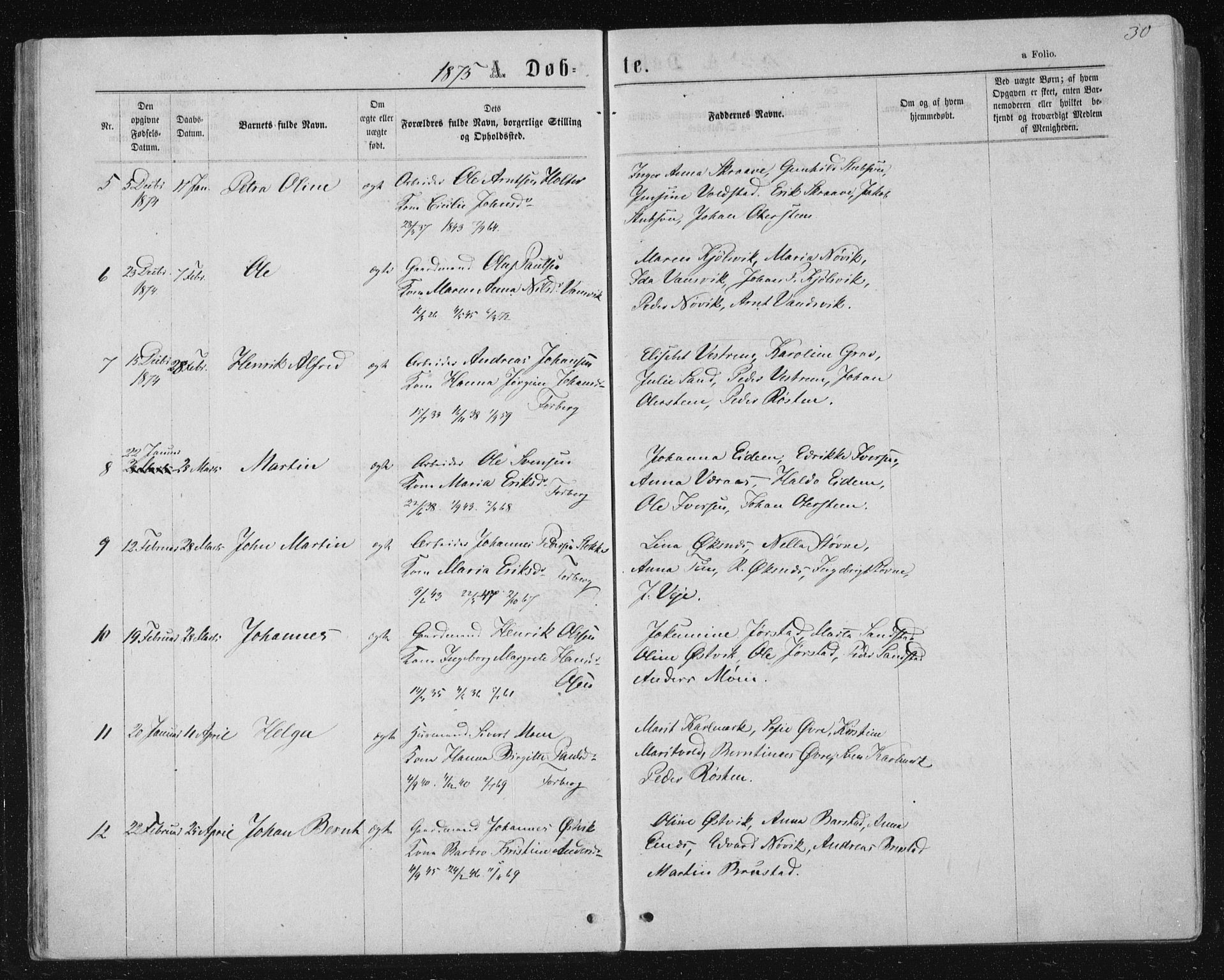 Ministerialprotokoller, klokkerbøker og fødselsregistre - Nord-Trøndelag, SAT/A-1458/722/L0219: Parish register (official) no. 722A06, 1868-1880, p. 30