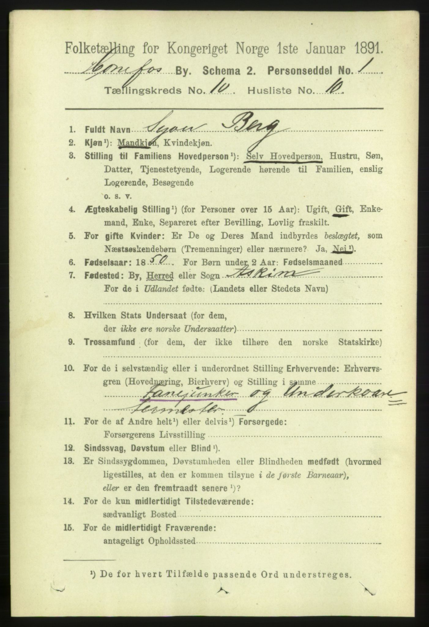 RA, 1891 census for 0601 Hønefoss, 1891, p. 1472