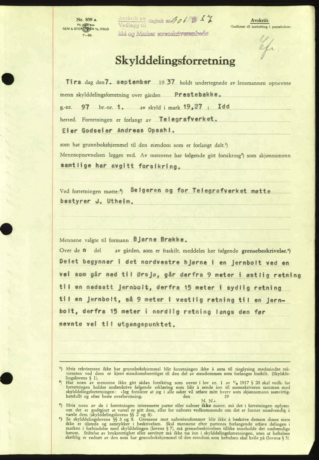 Idd og Marker sorenskriveri, AV/SAO-A-10283/G/Gb/Gbb/L0002: Mortgage book no. A2, 1937-1938, Diary no: : 906/1937