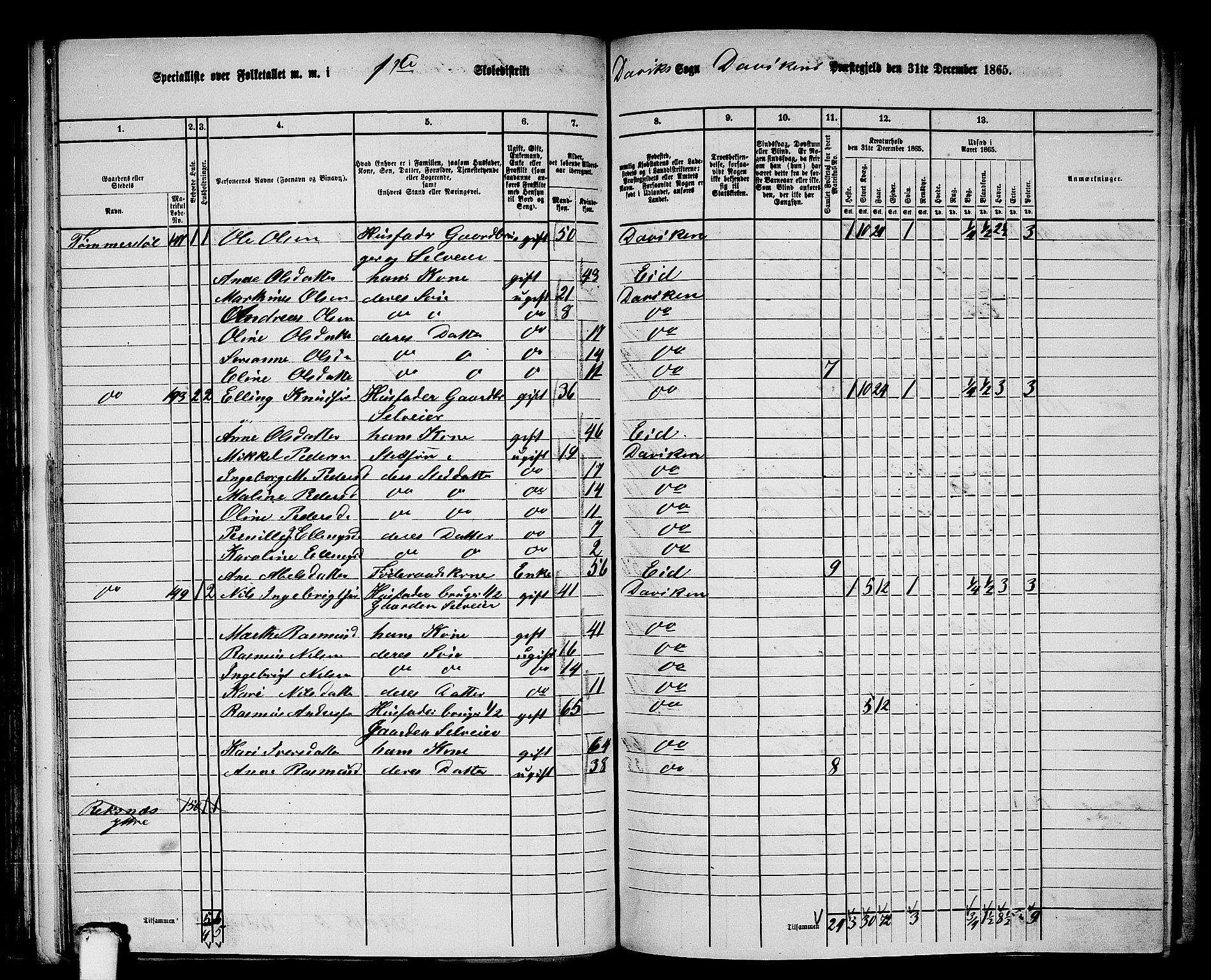 RA, 1865 census for Davik, 1865, p. 27