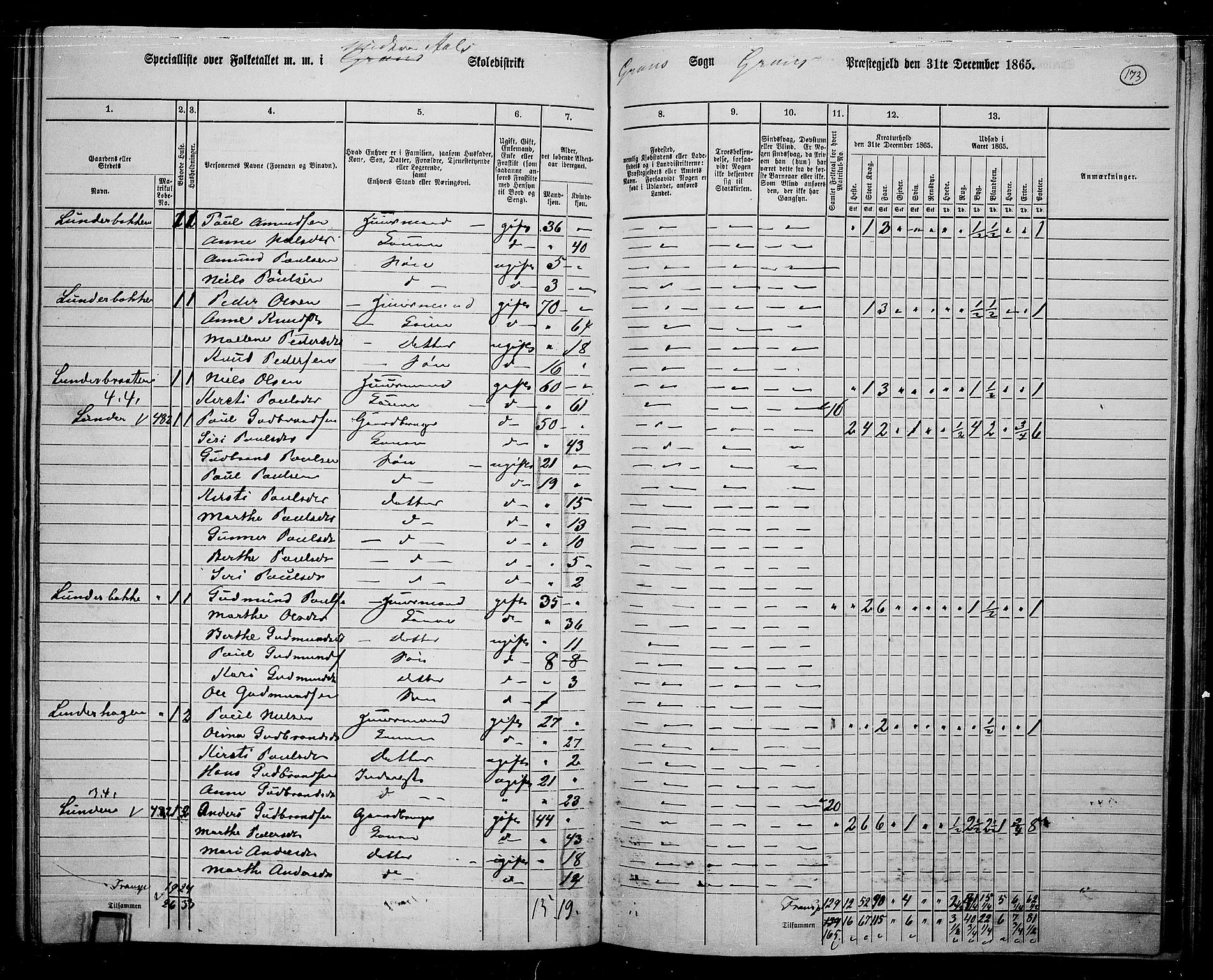 RA, 1865 census for Gran, 1865, p. 353