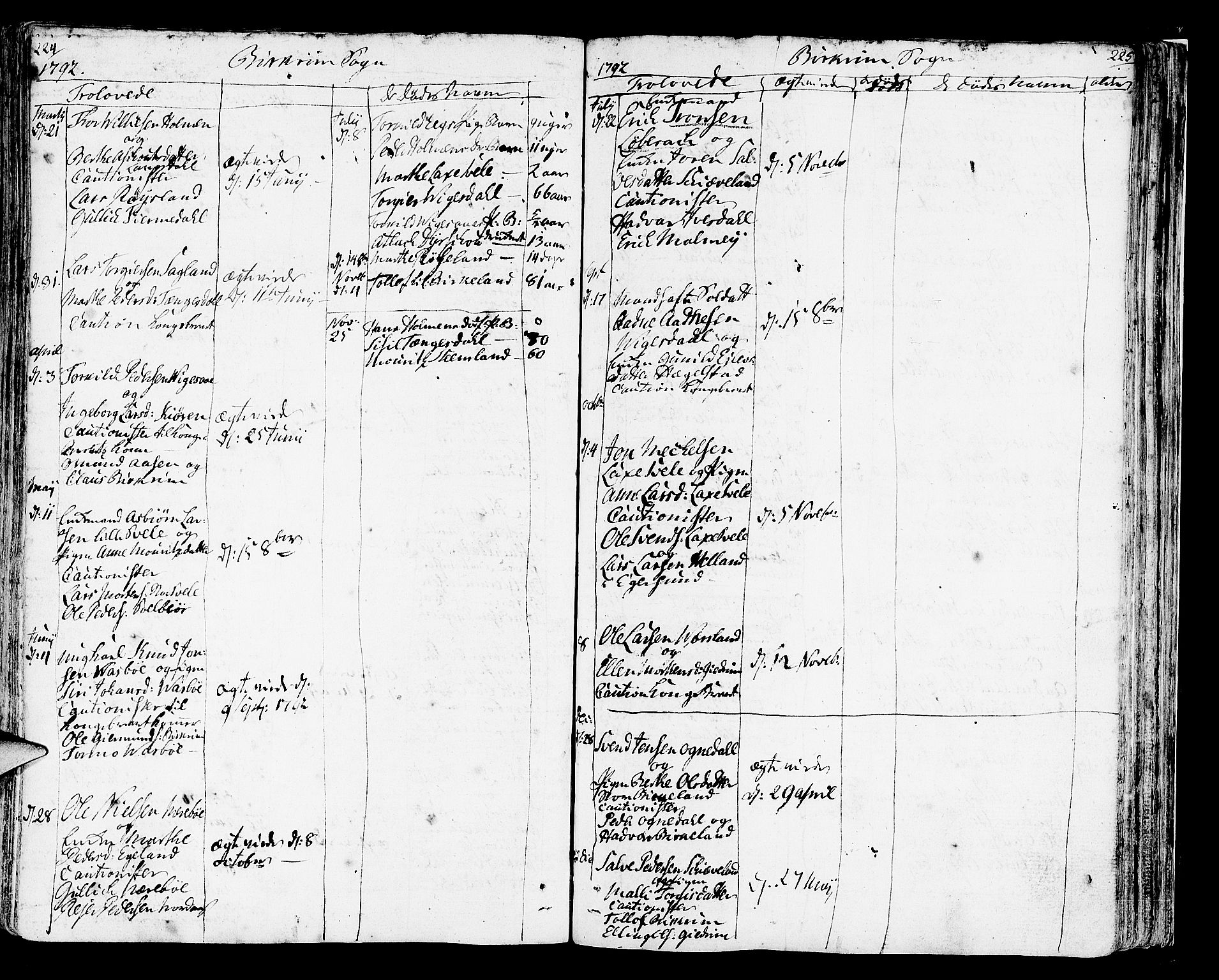 Helleland sokneprestkontor, SAST/A-101810: Parish register (official) no. A 3 /2, 1791-1817, p. 224-225