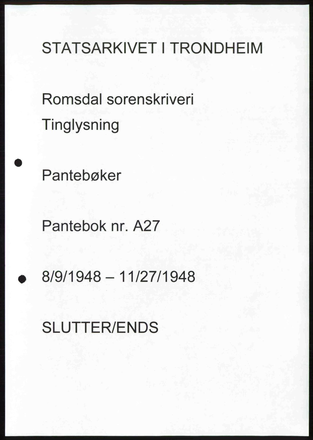 Romsdal sorenskriveri, AV/SAT-A-4149/1/2/2C: Mortgage book no. A27, 1948-1948