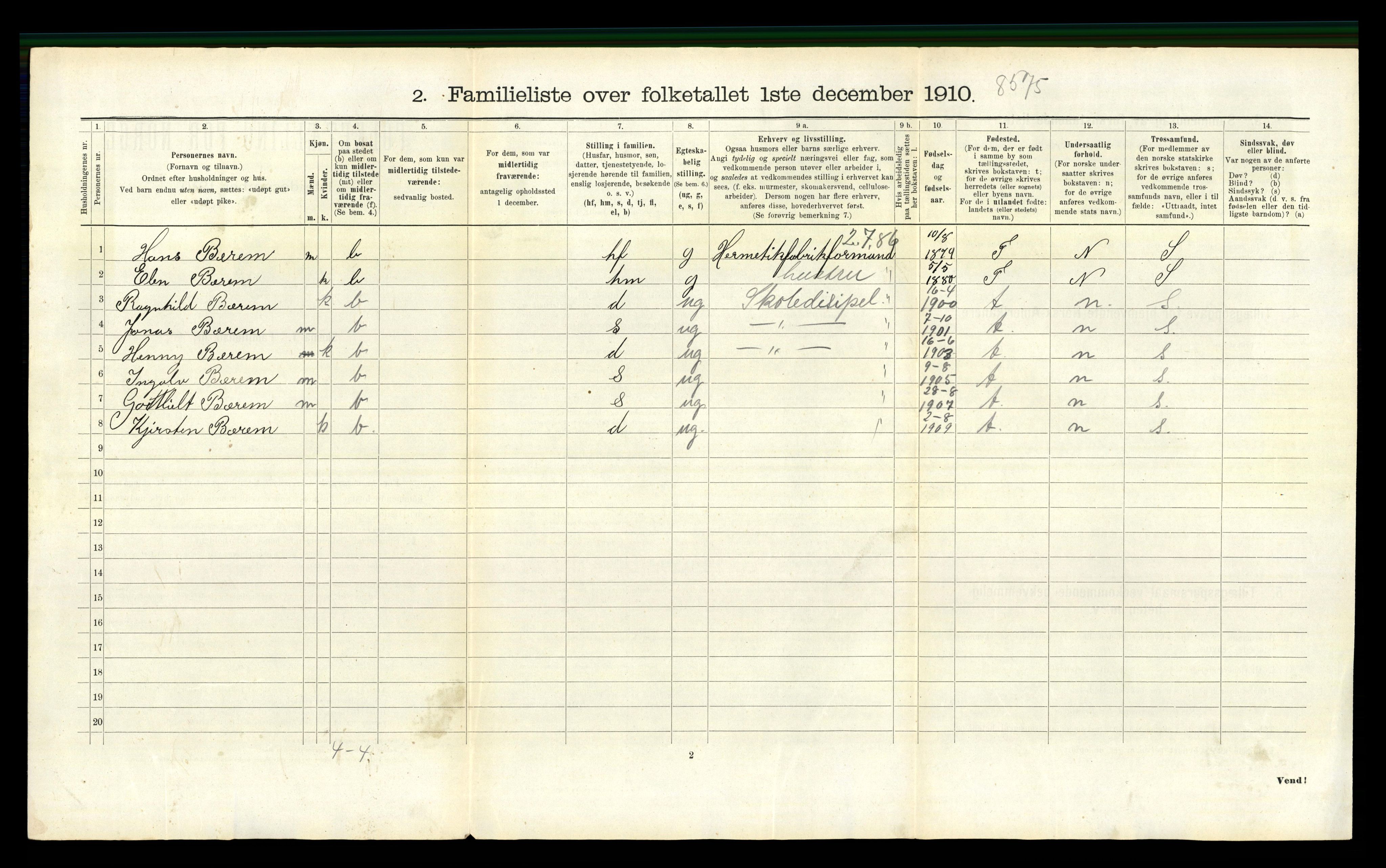 RA, 1910 census for Stavanger, 1910, p. 16533