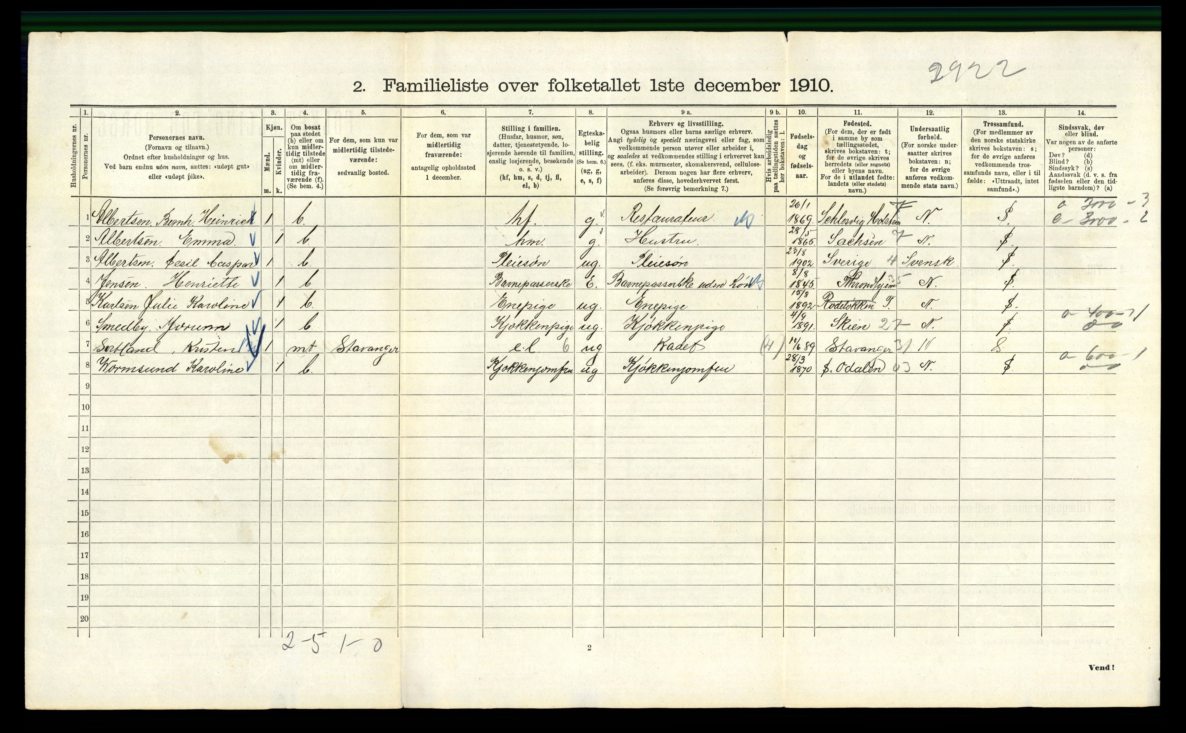 RA, 1910 census for Kristiania, 1910, p. 115080