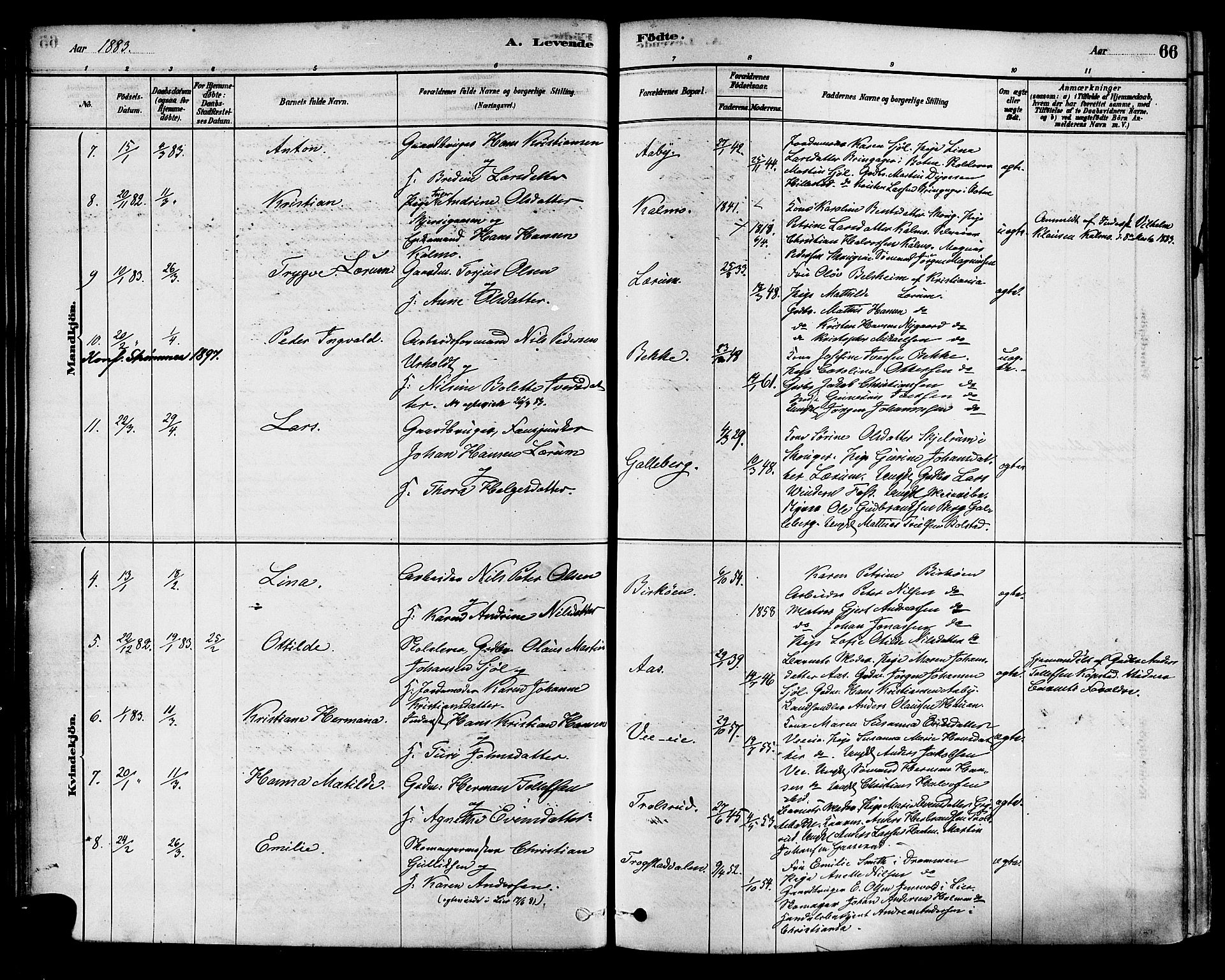 Sande Kirkebøker, AV/SAKO-A-53/F/Fa/L0006: Parish register (official) no. 6, 1878-1888, p. 66