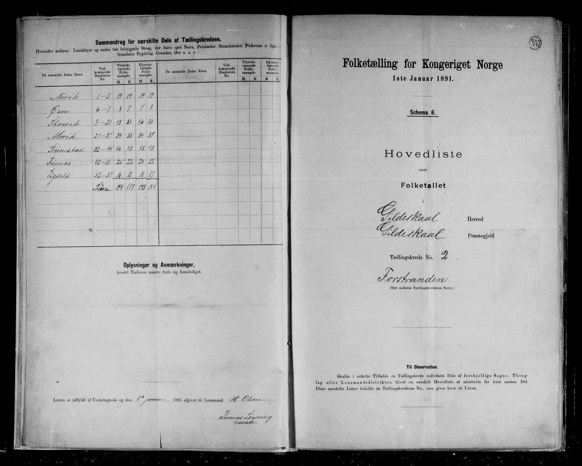 RA, 1891 census for 1838 Gildeskål, 1891, p. 6