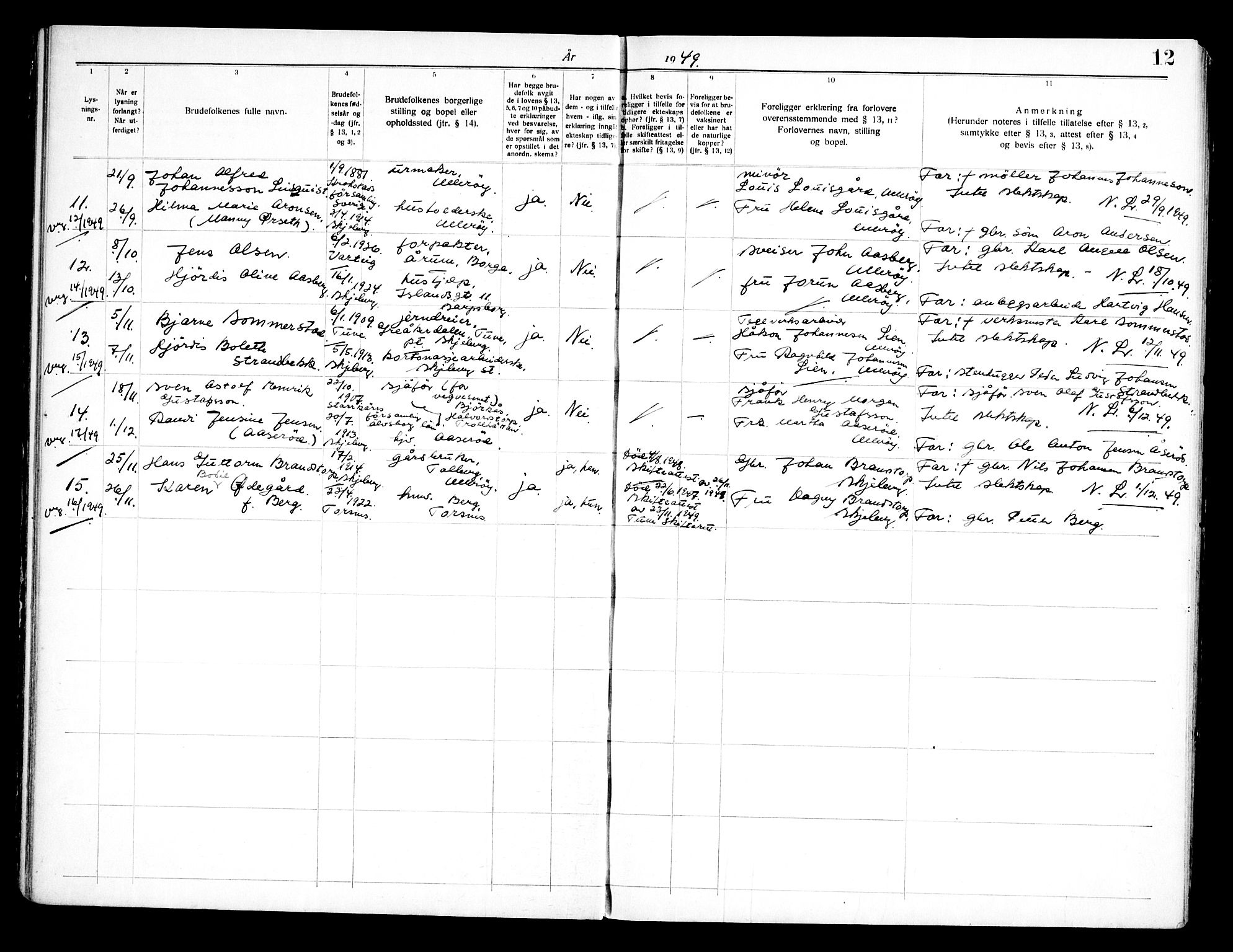 Skjeberg prestekontor Kirkebøker, AV/SAO-A-10923/H/Ha/L0004: Banns register no. I 4, 1938-1970, p. 12