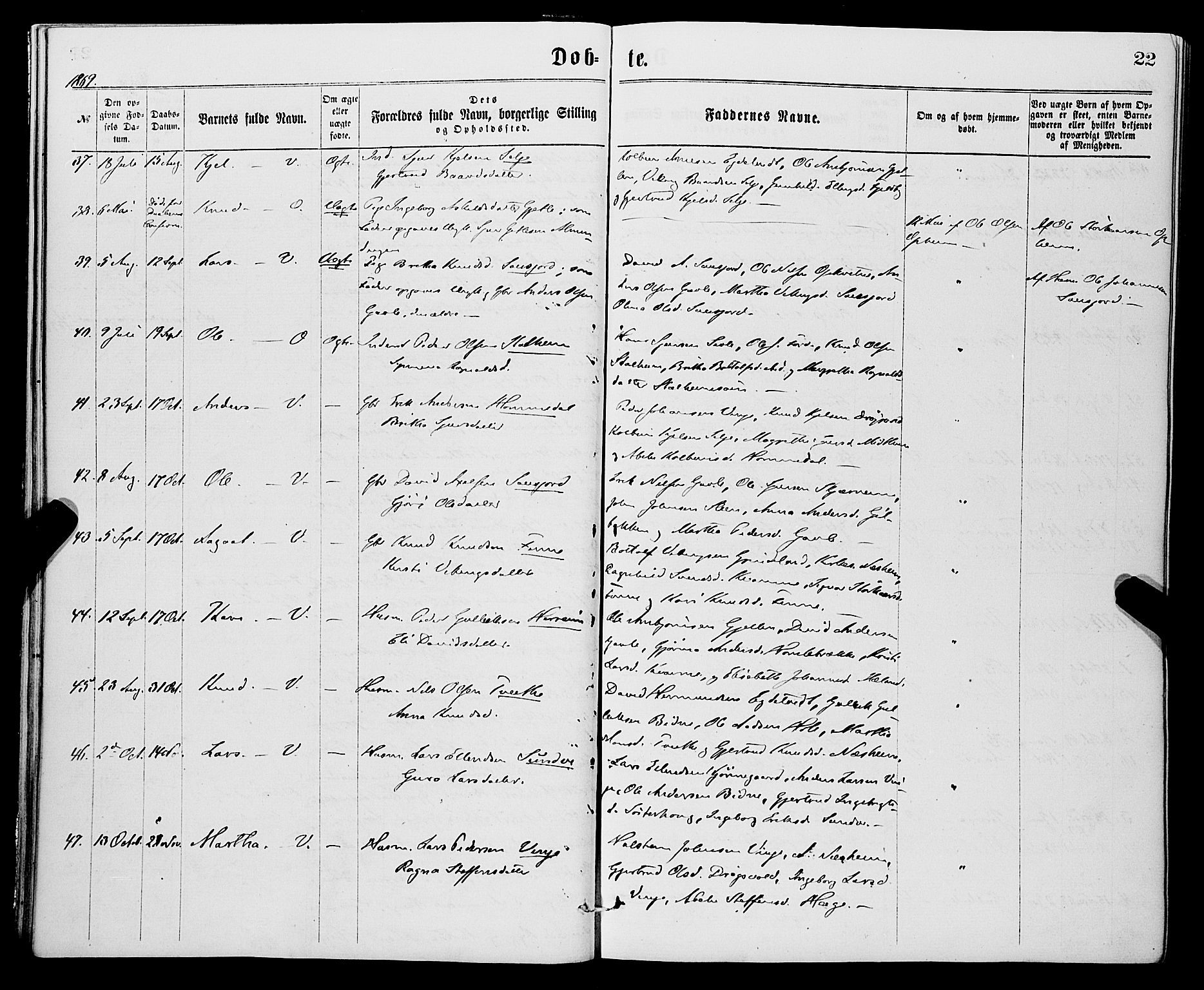 Vossestrand Sokneprestembete, SAB/A-79101/H/Haa: Parish register (official) no. A 1, 1866-1877, p. 22