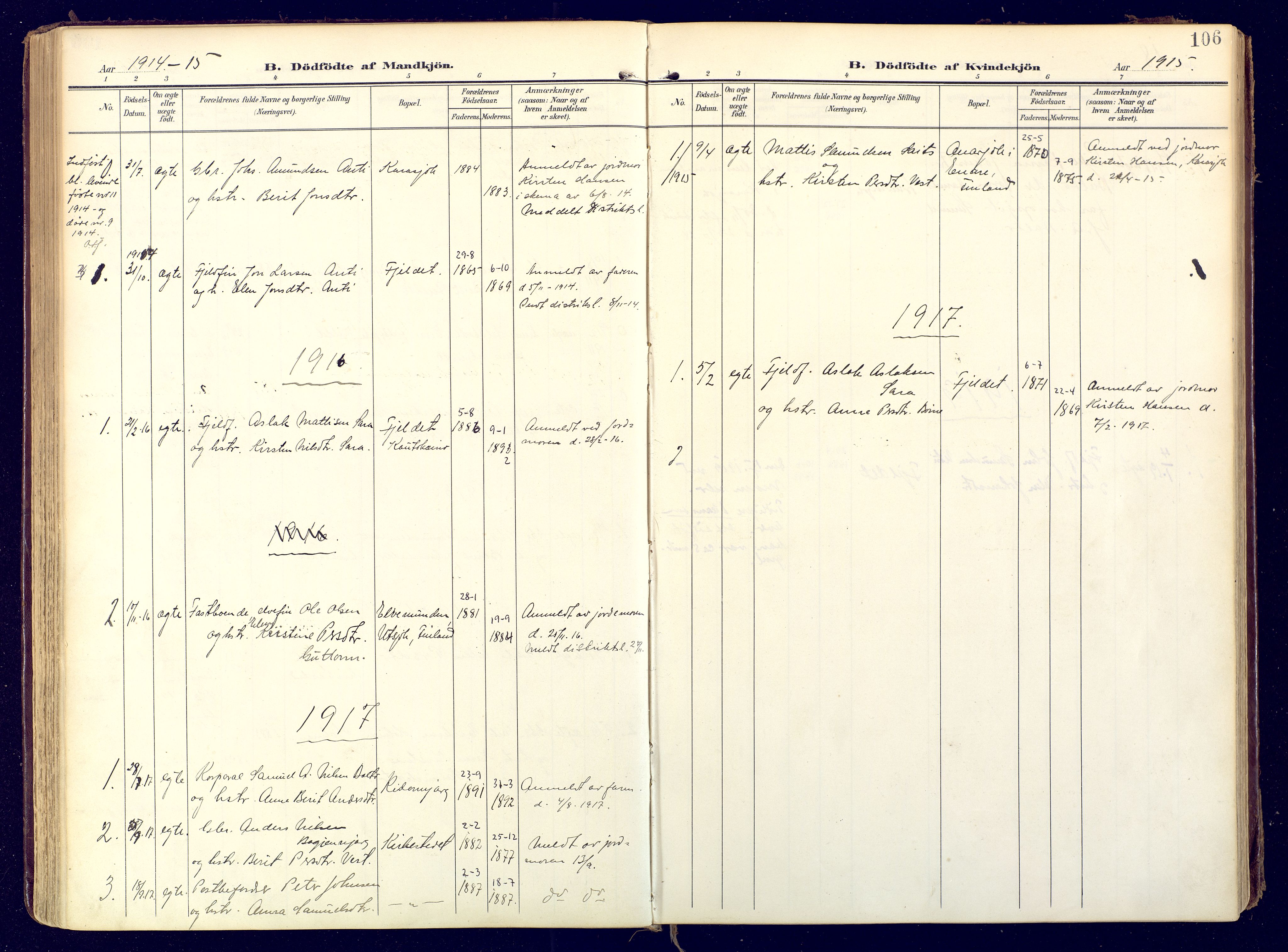 Karasjok sokneprestkontor, AV/SATØ-S-1352/H/Ha: Parish register (official) no. 3, 1907-1926, p. 106