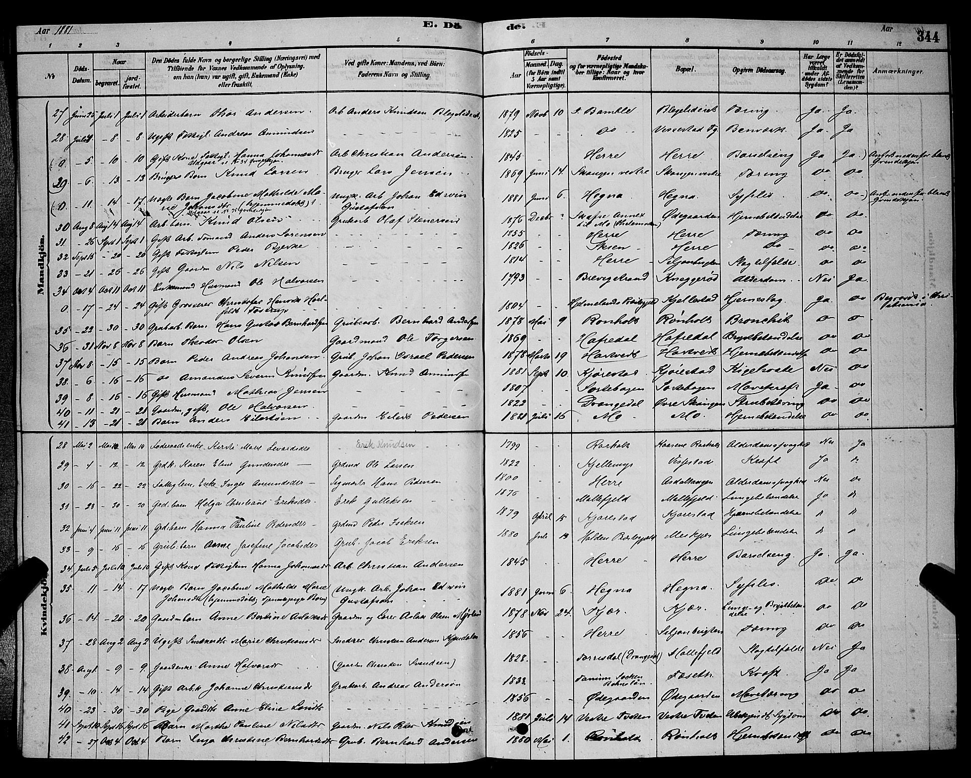 Bamble kirkebøker, AV/SAKO-A-253/G/Ga/L0008: Parish register (copy) no. I 8, 1878-1888, p. 344