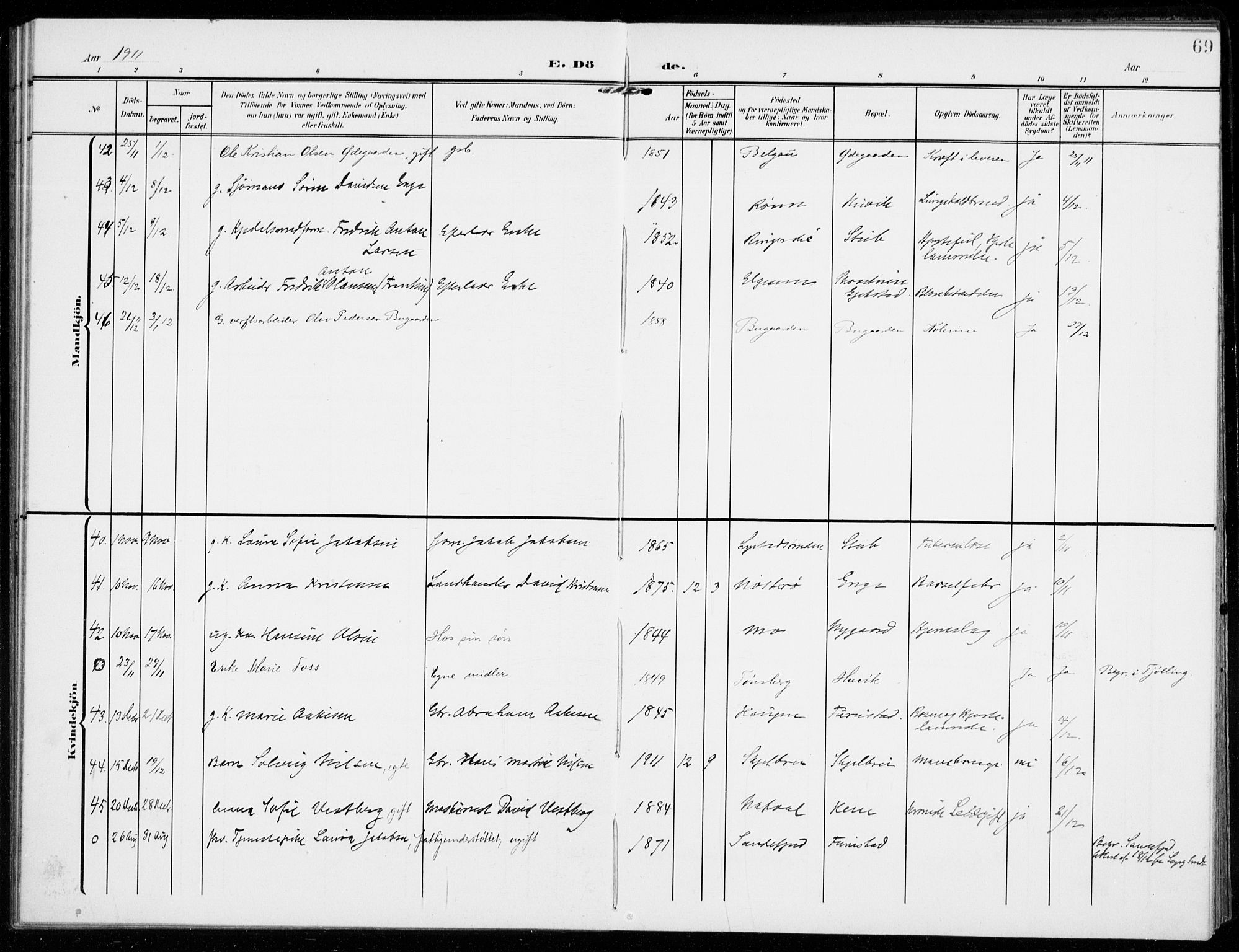 Sandar kirkebøker, AV/SAKO-A-243/F/Fa/L0019: Parish register (official) no. 19, 1908-1914, p. 69