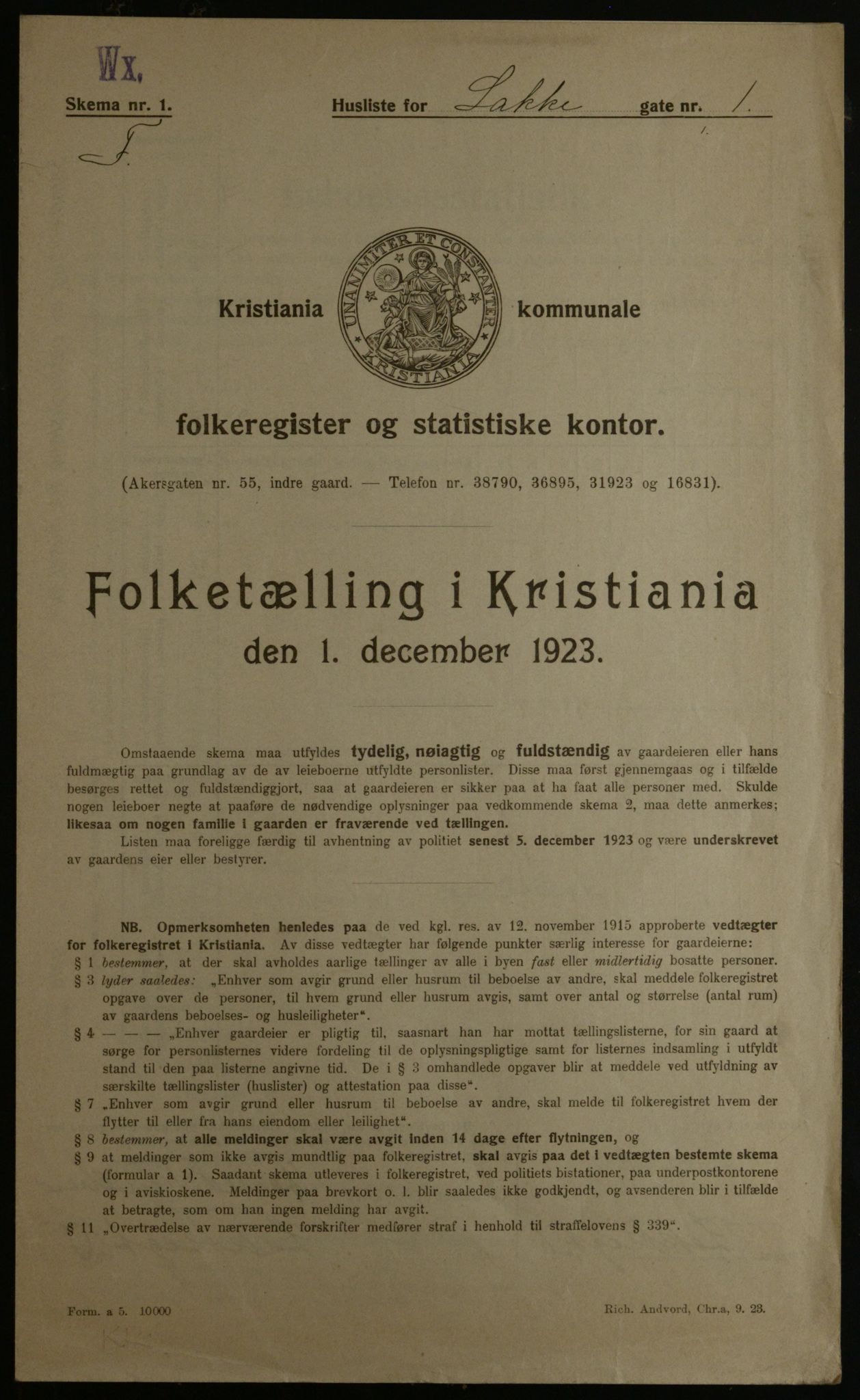 OBA, Municipal Census 1923 for Kristiania, 1923, p. 61577