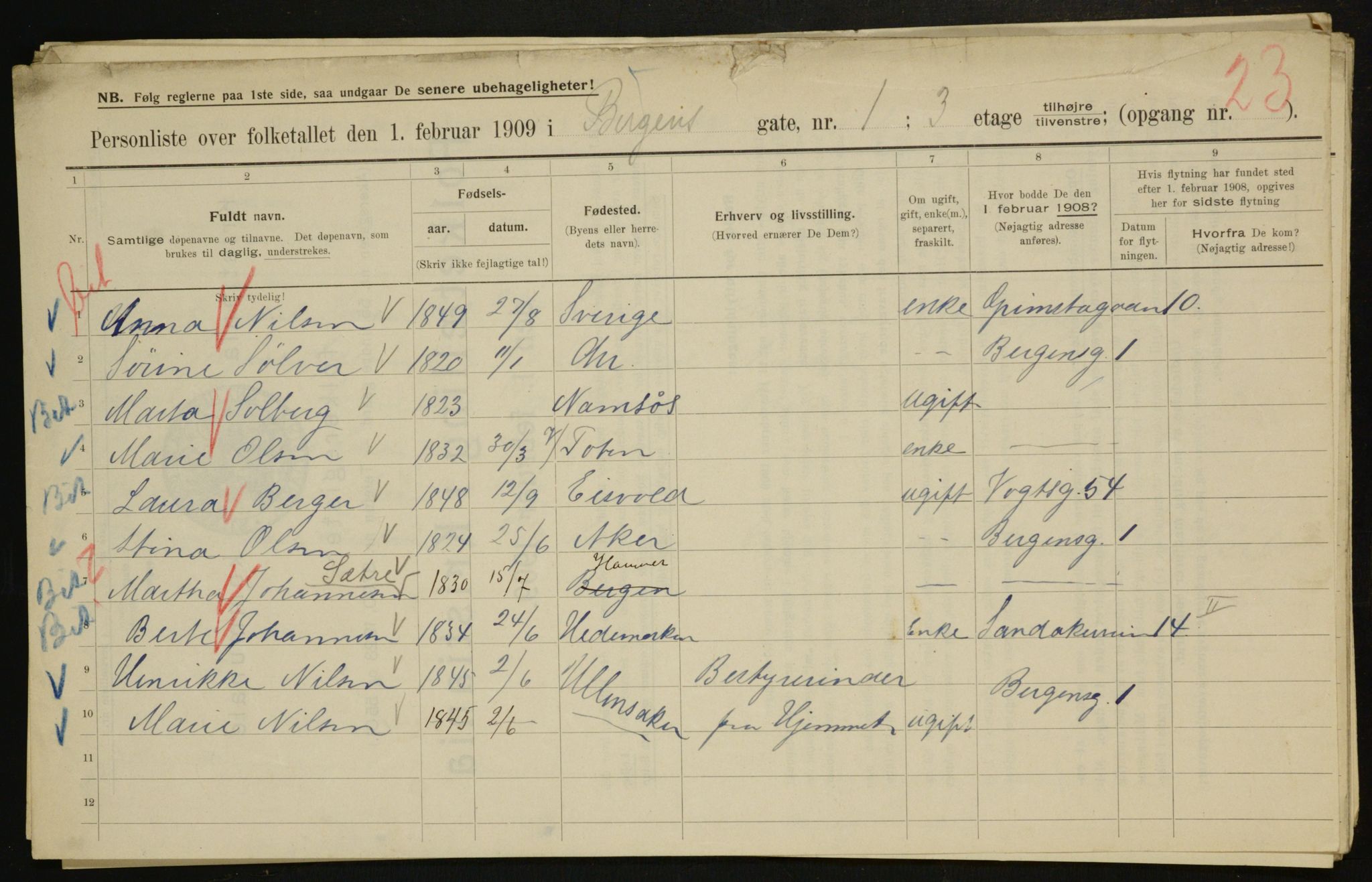 OBA, Municipal Census 1909 for Kristiania, 1909, p. 3430