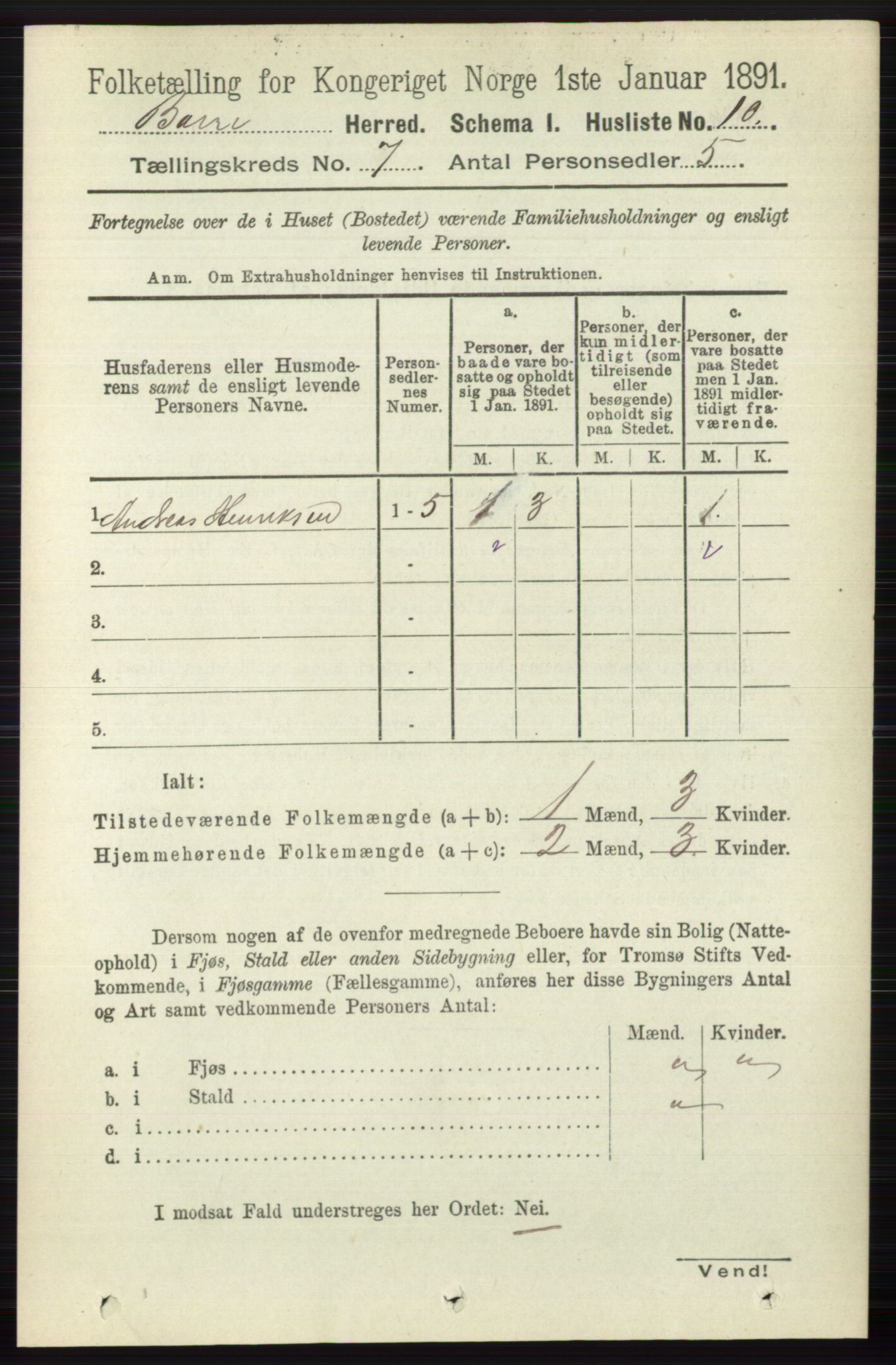 RA, 1891 census for 0717 Borre, 1891, p. 3146