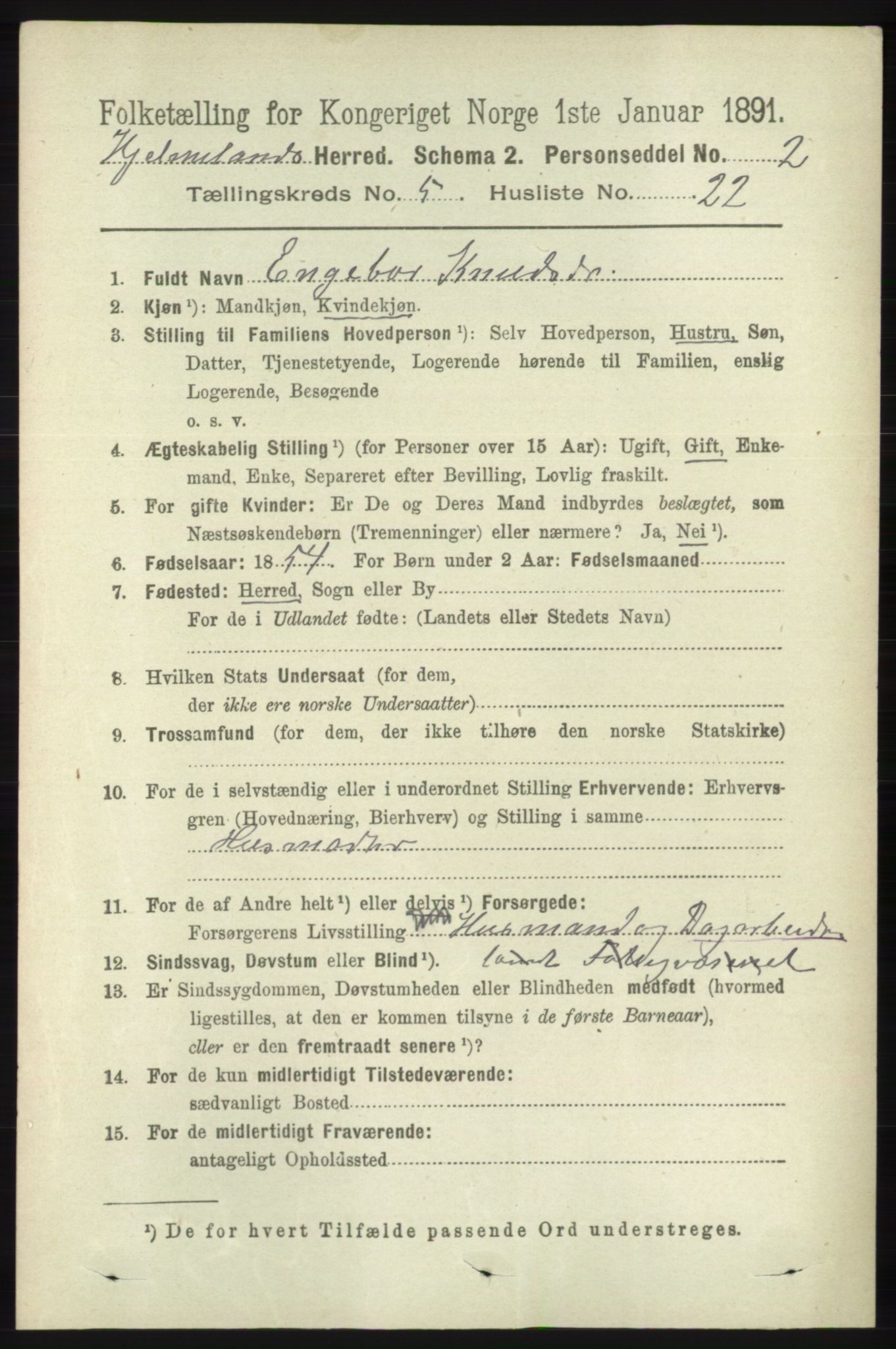 RA, 1891 census for 1133 Hjelmeland, 1891, p. 1271