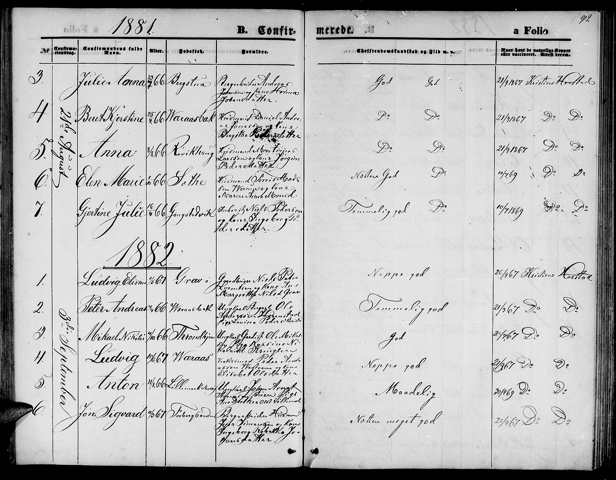 Ministerialprotokoller, klokkerbøker og fødselsregistre - Nord-Trøndelag, SAT/A-1458/722/L0225: Parish register (copy) no. 722C01, 1871-1888, p. 92