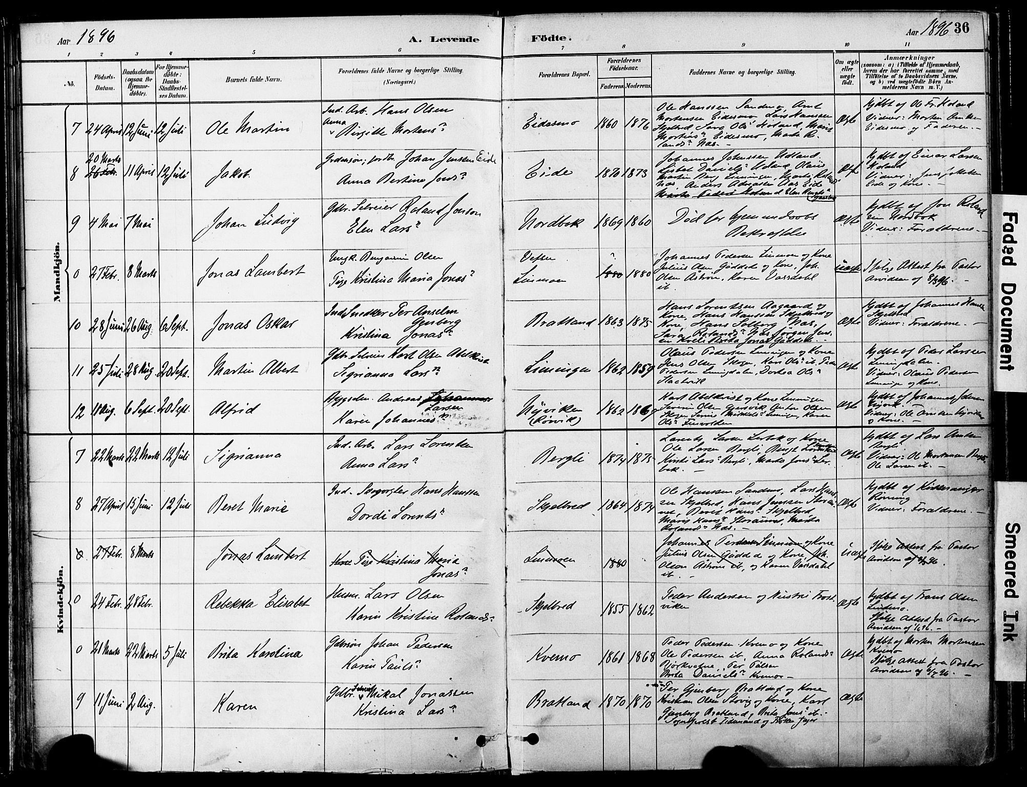 Ministerialprotokoller, klokkerbøker og fødselsregistre - Nord-Trøndelag, SAT/A-1458/755/L0494: Parish register (official) no. 755A03, 1882-1902, p. 36