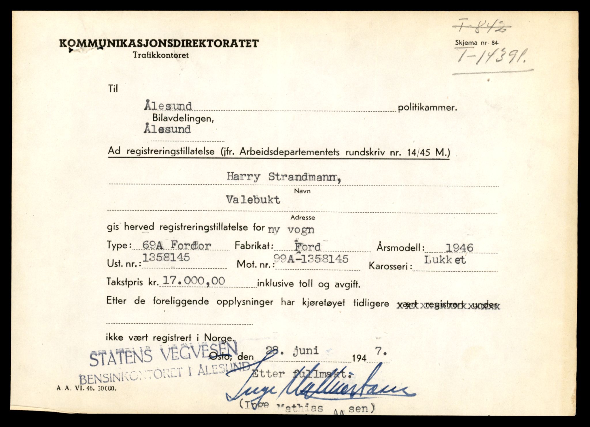 Møre og Romsdal vegkontor - Ålesund trafikkstasjon, AV/SAT-A-4099/F/Fe/L0045: Registreringskort for kjøretøy T 14320 - T 14444, 1927-1998, p. 1809