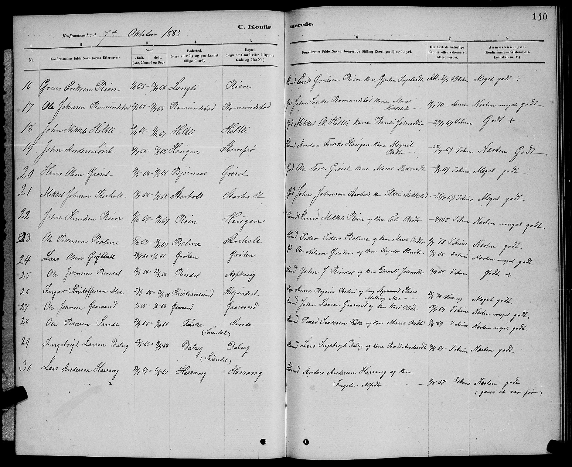 Ministerialprotokoller, klokkerbøker og fødselsregistre - Møre og Romsdal, AV/SAT-A-1454/598/L1077: Parish register (copy) no. 598C02, 1879-1891, p. 140