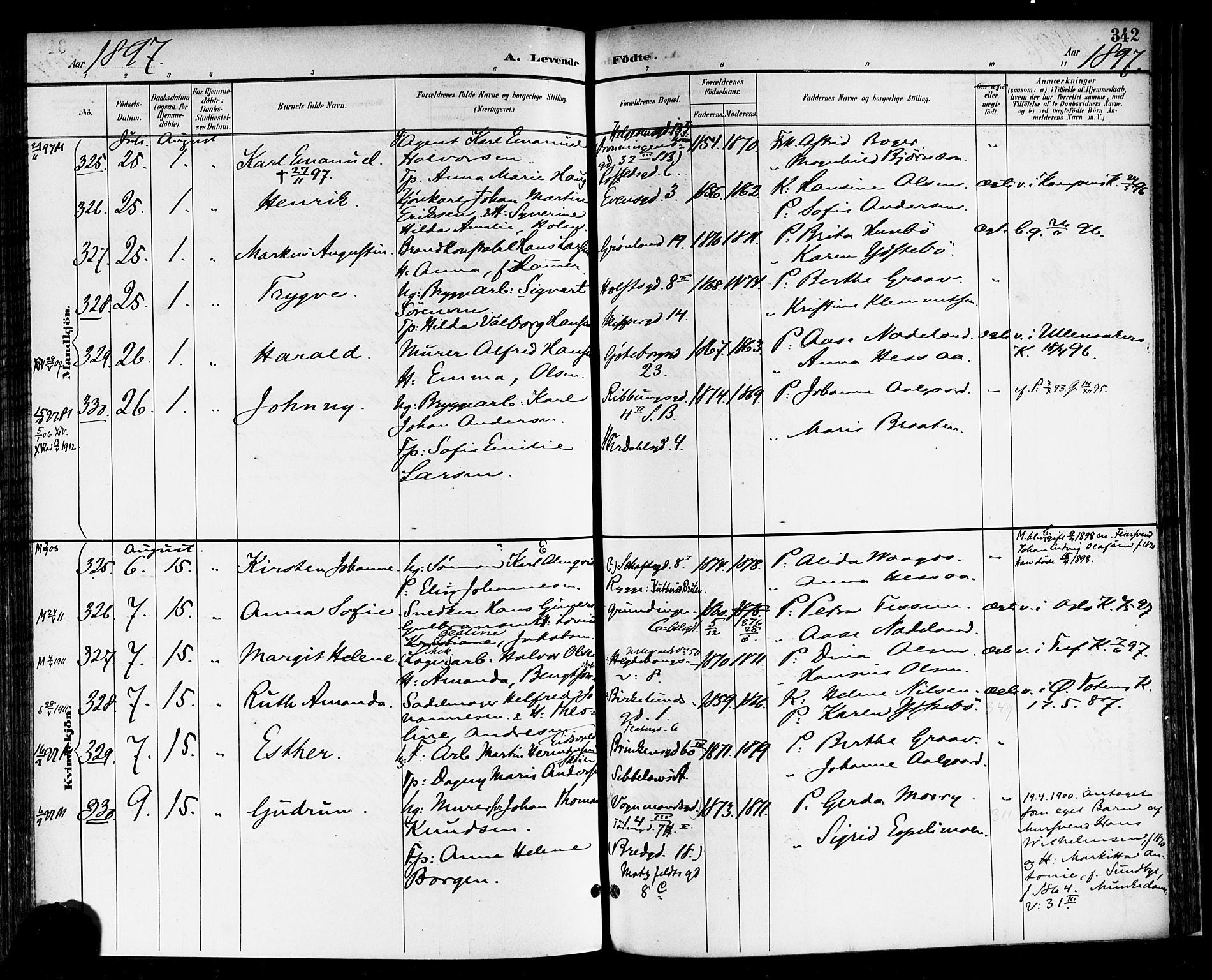 Rikshospitalet prestekontor Kirkebøker, SAO/A-10309b/F/L0009: Parish register (official) no. 9, 1894-1897, p. 342