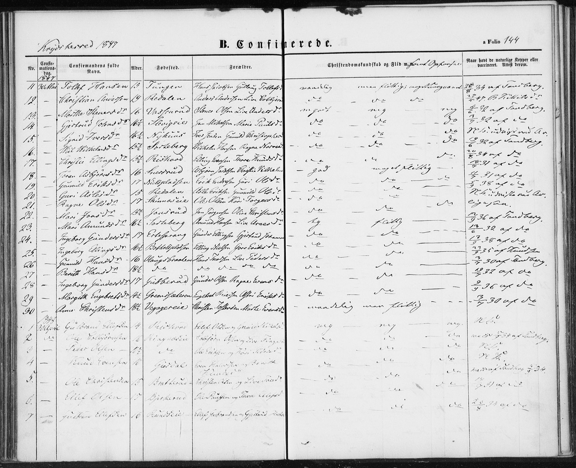 Sigdal kirkebøker, AV/SAKO-A-245/F/Fa/L0007: Parish register (official) no. I 7, 1844-1849, p. 144