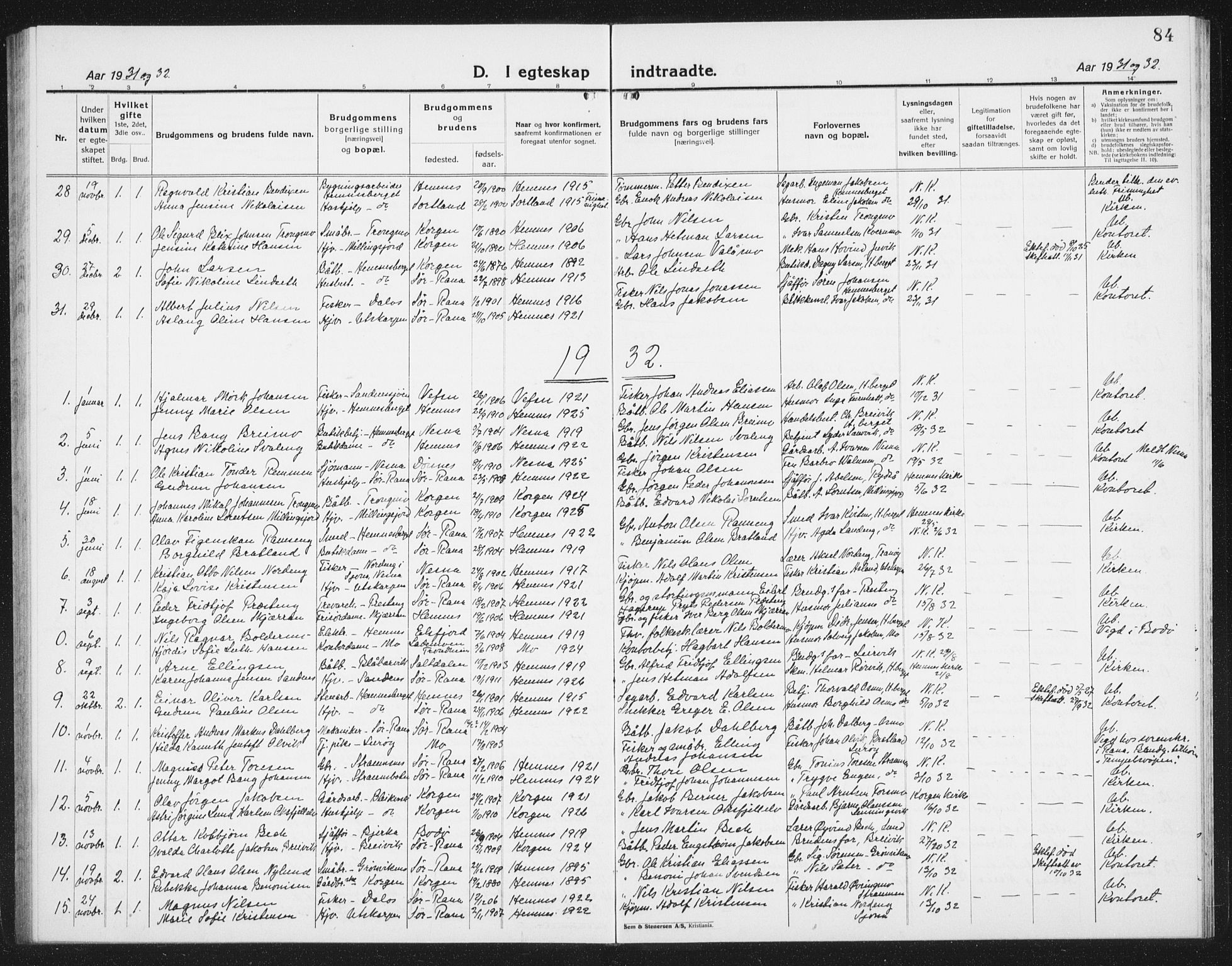 Ministerialprotokoller, klokkerbøker og fødselsregistre - Nordland, AV/SAT-A-1459/825/L0372: Parish register (copy) no. 825C09, 1923-1940, p. 84