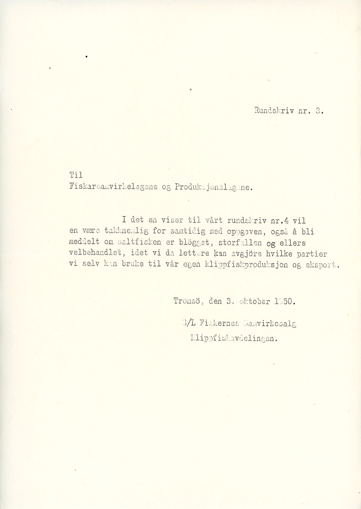 Vardø Fiskersamvirkelag, VAMU/A-0037/D/Da/L0003: Korrespondanse Fi-Kj, 1947-1950