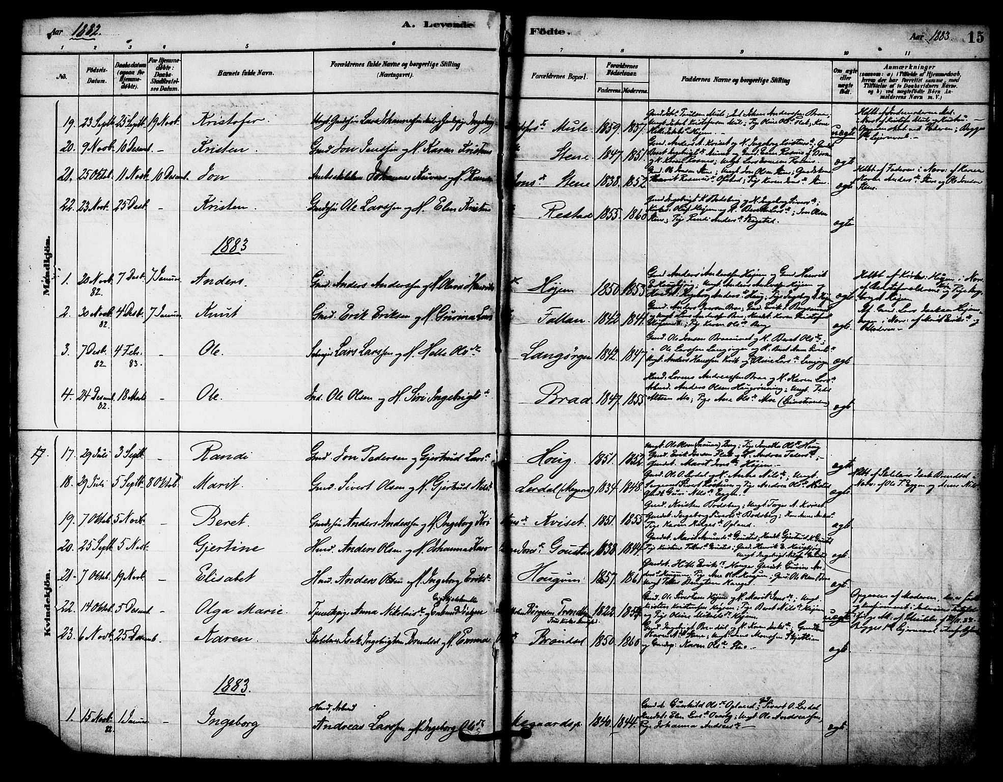 Ministerialprotokoller, klokkerbøker og fødselsregistre - Sør-Trøndelag, SAT/A-1456/612/L0378: Parish register (official) no. 612A10, 1878-1897, p. 15