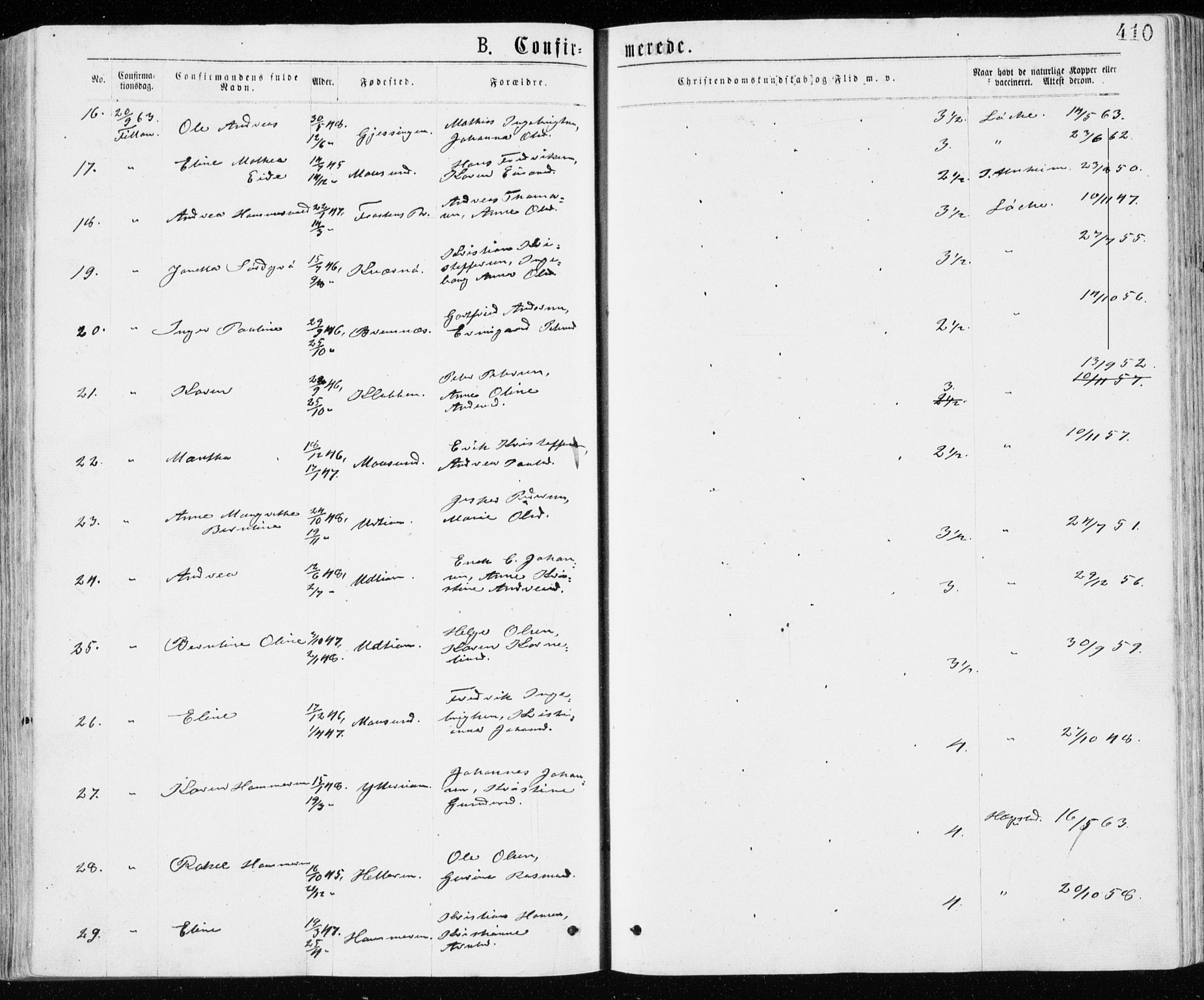 Ministerialprotokoller, klokkerbøker og fødselsregistre - Sør-Trøndelag, SAT/A-1456/640/L0576: Parish register (official) no. 640A01, 1846-1876, p. 410