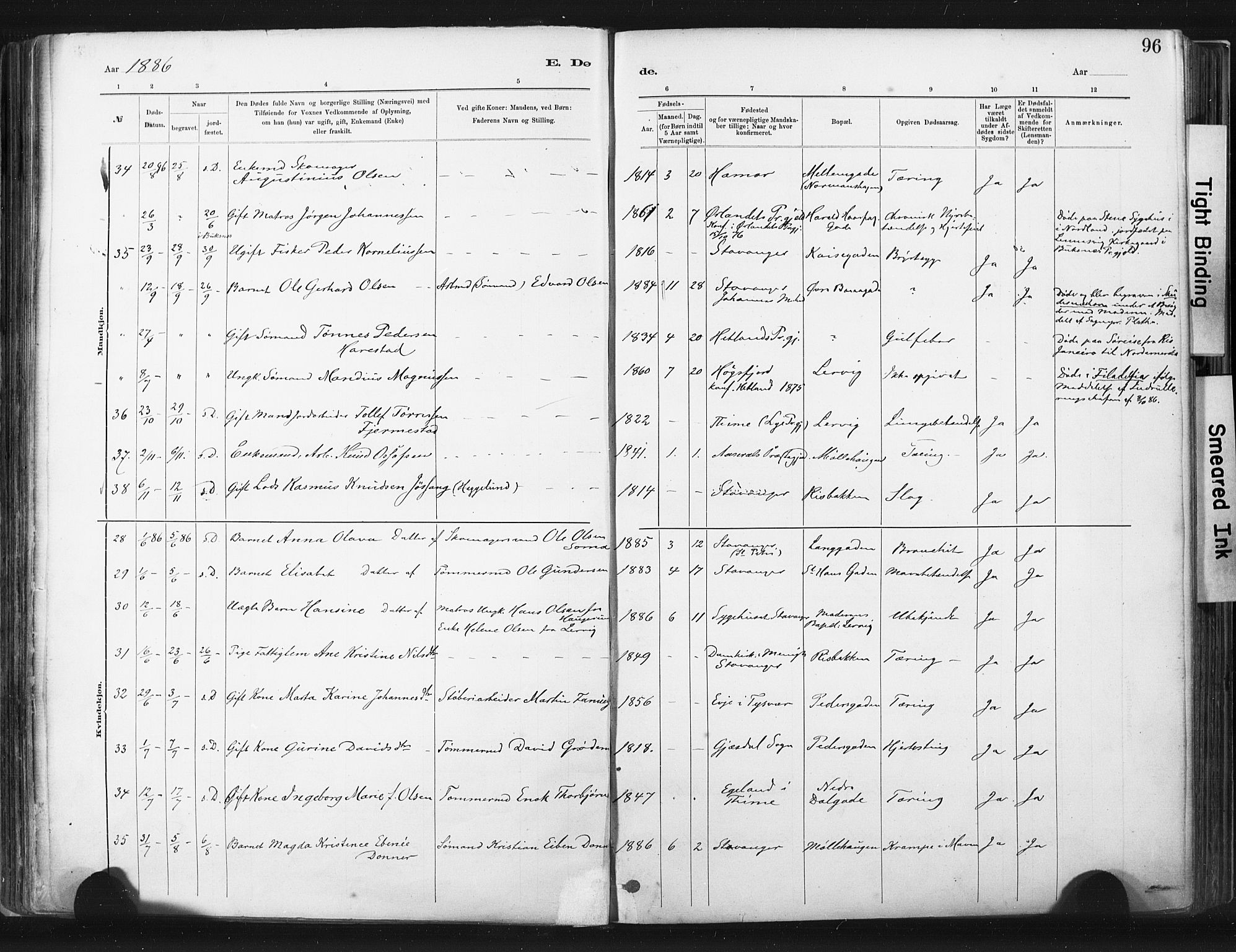 St. Johannes sokneprestkontor, SAST/A-101814/001/30/30BA/L0003: Parish register (official) no. A 3, 1885-1910, p. 96