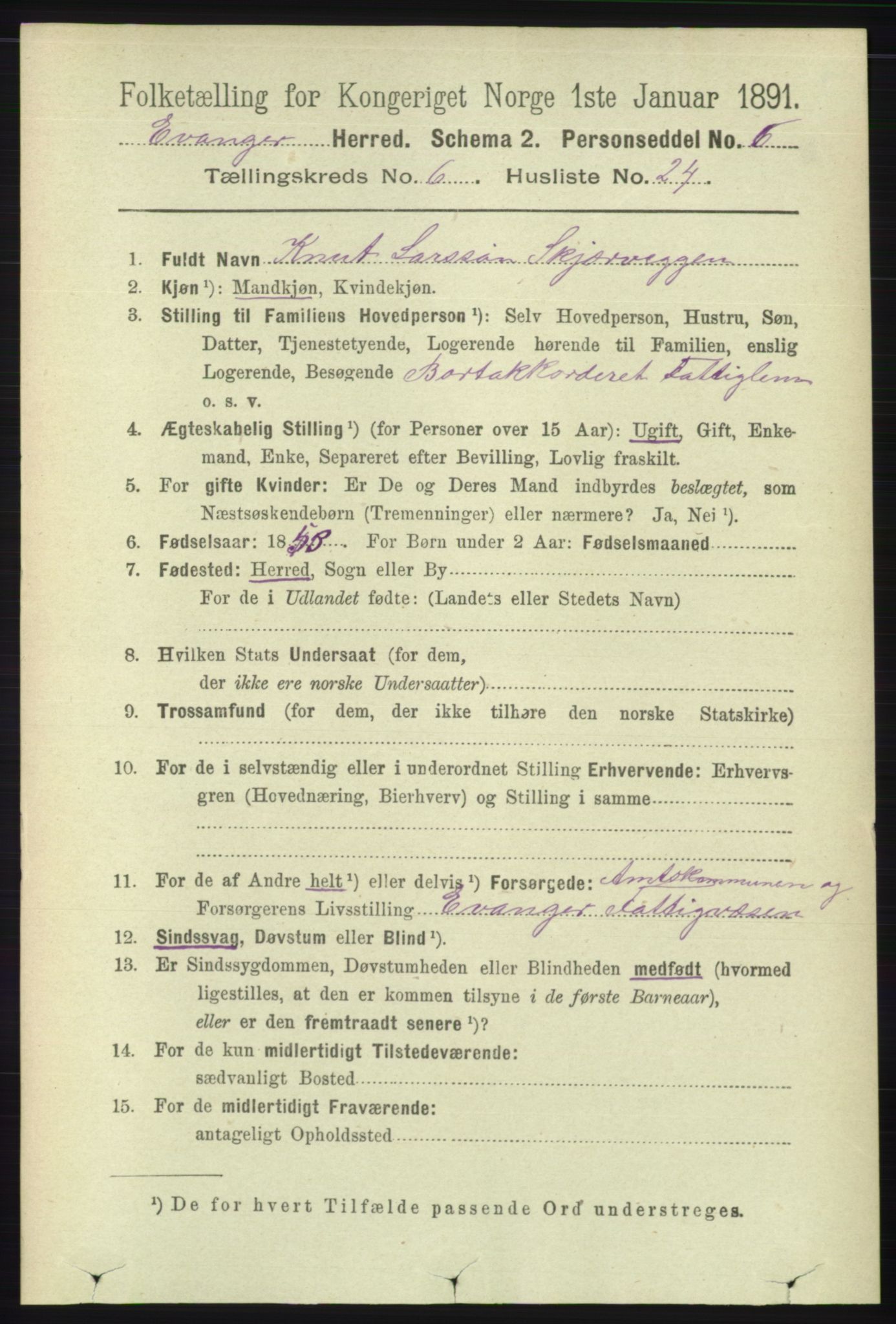 RA, 1891 census for 1237 Evanger, 1891, p. 1759