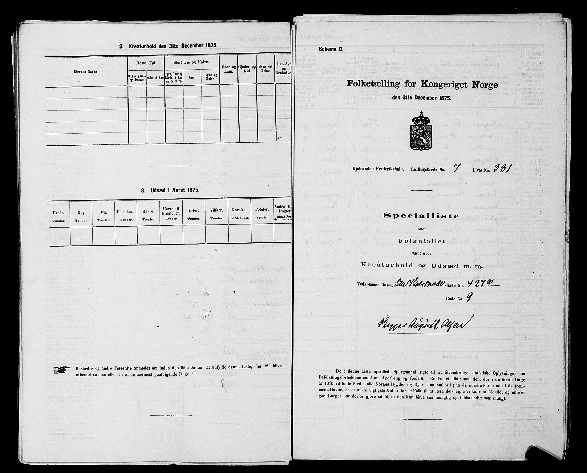 RA, 1875 census for 0101P Fredrikshald, 1875, p. 935