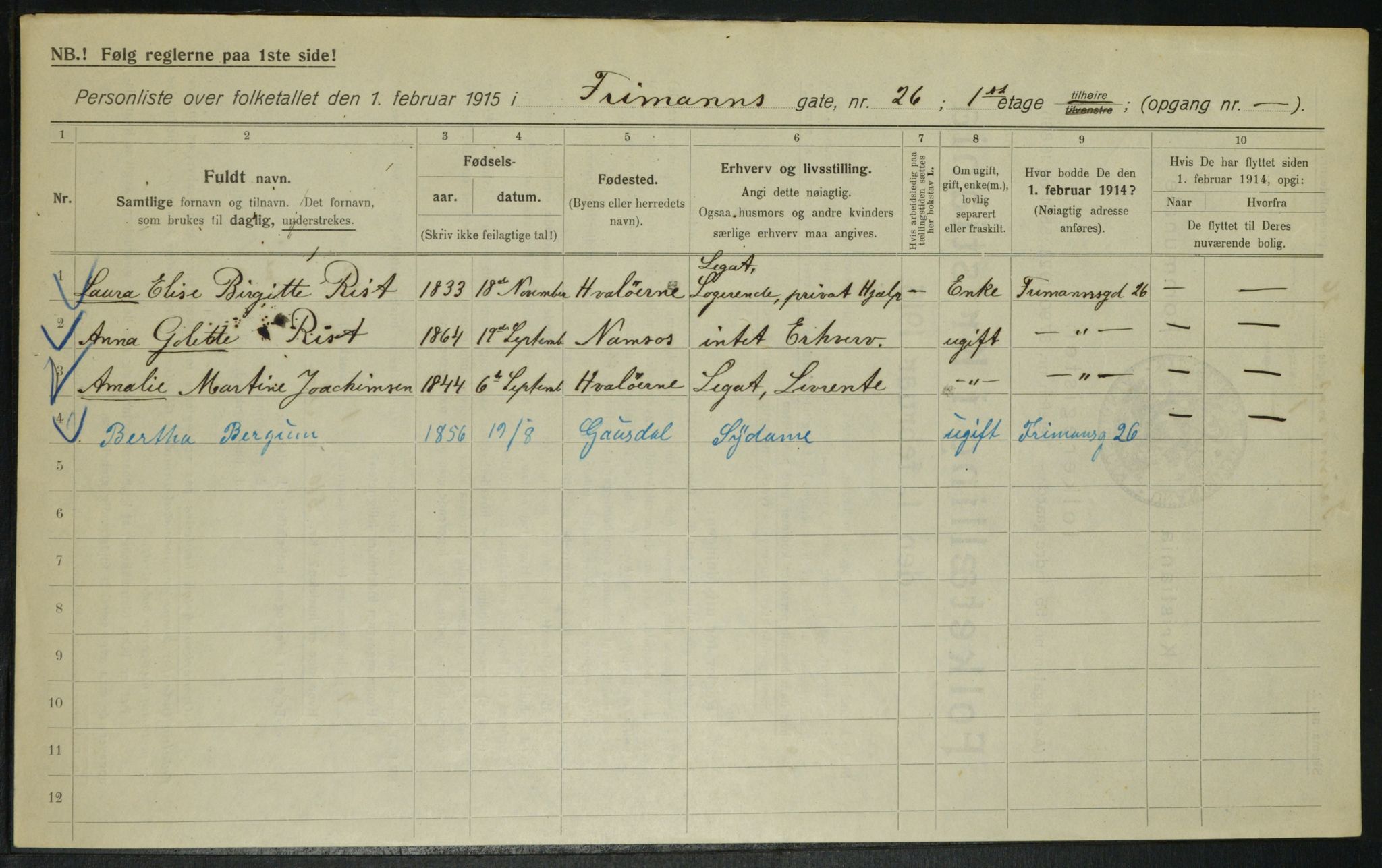 OBA, Municipal Census 1915 for Kristiania, 1915, p. 26722