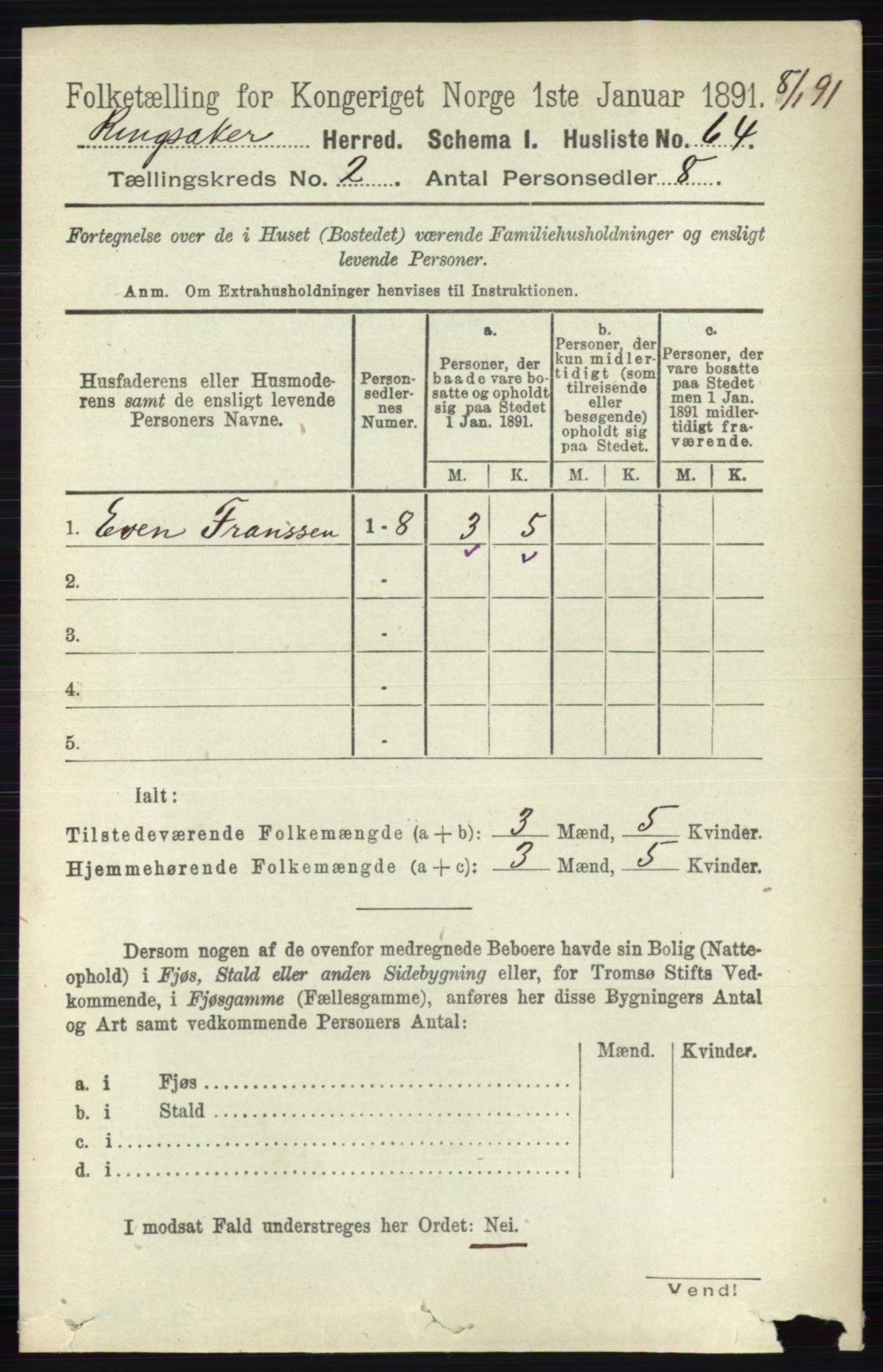 RA, 1891 census for 0412 Ringsaker, 1891, p. 816