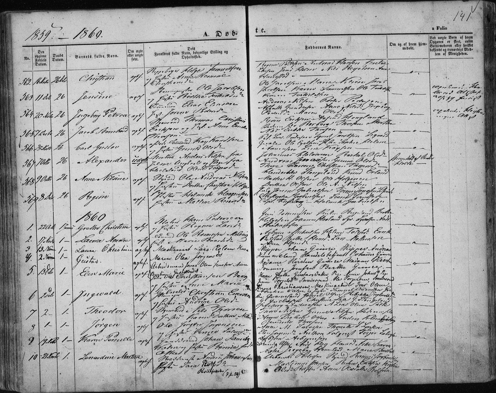 Domkirken sokneprestkontor, AV/SAST-A-101812/001/30/30BA/L0017: Parish register (official) no. A 16, 1855-1867, p. 141