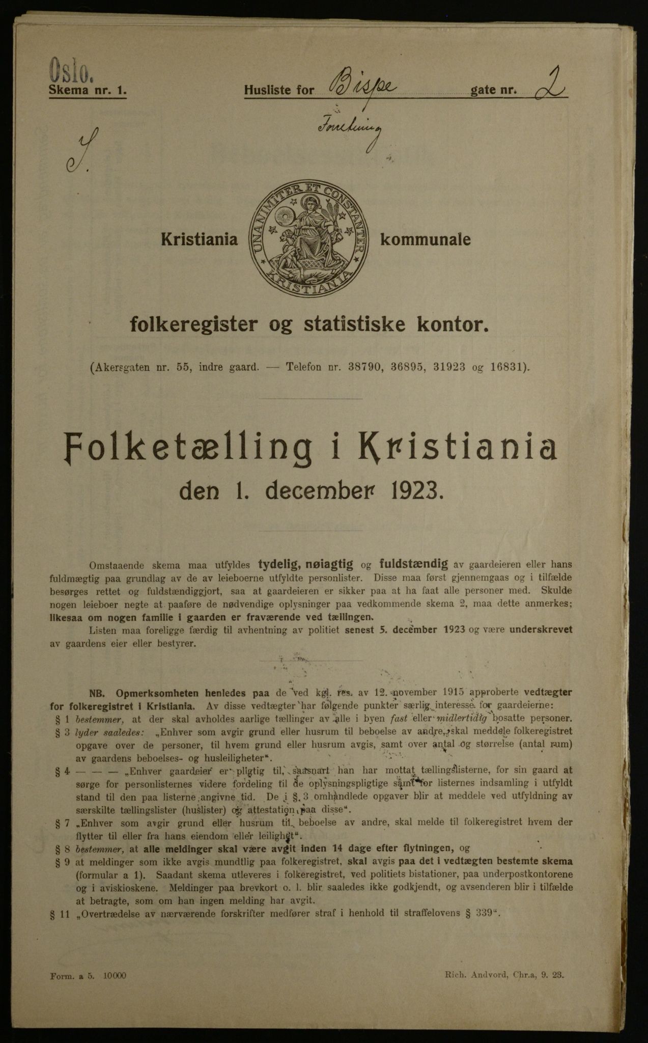 OBA, Municipal Census 1923 for Kristiania, 1923, p. 6217