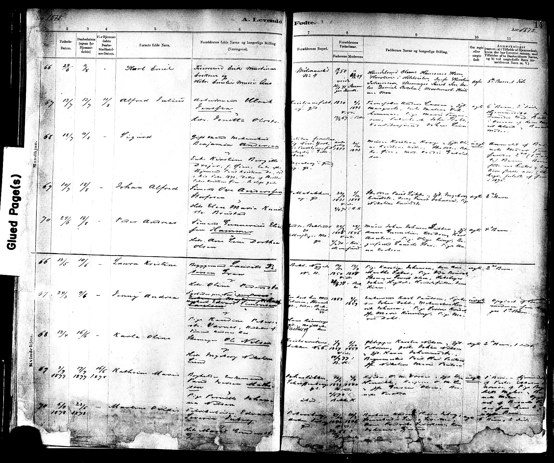 Ministerialprotokoller, klokkerbøker og fødselsregistre - Sør-Trøndelag, SAT/A-1456/604/L0188: Parish register (official) no. 604A09, 1878-1892, p. 14