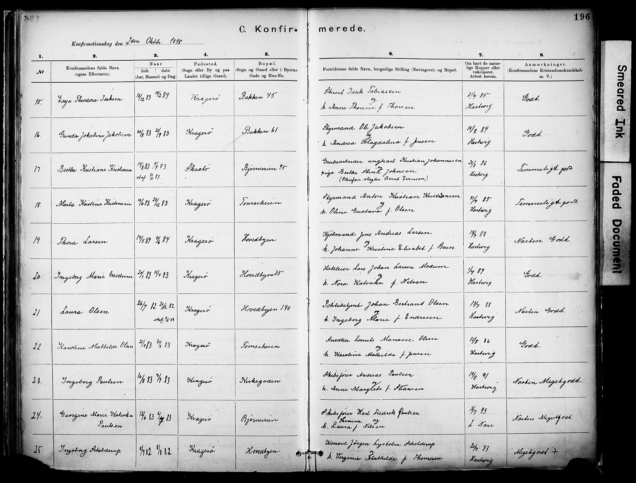 Kragerø kirkebøker, SAKO/A-278/F/Fa/L0012: Parish register (official) no. 12, 1880-1904, p. 196