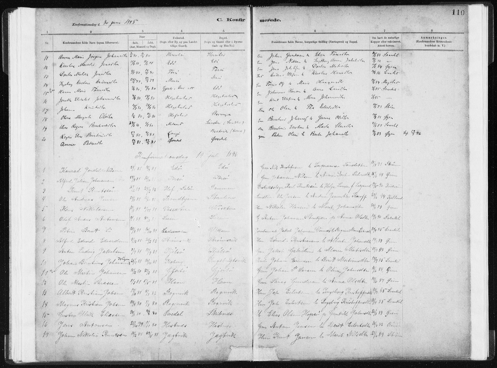 Ministerialprotokoller, klokkerbøker og fødselsregistre - Sør-Trøndelag, SAT/A-1456/634/L0533: Parish register (official) no. 634A09, 1882-1901, p. 110