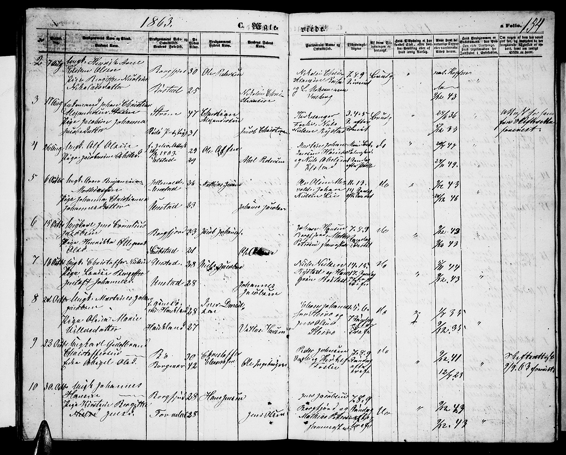 Ministerialprotokoller, klokkerbøker og fødselsregistre - Nordland, AV/SAT-A-1459/880/L1140: Parish register (copy) no. 880C02, 1861-1875, p. 154