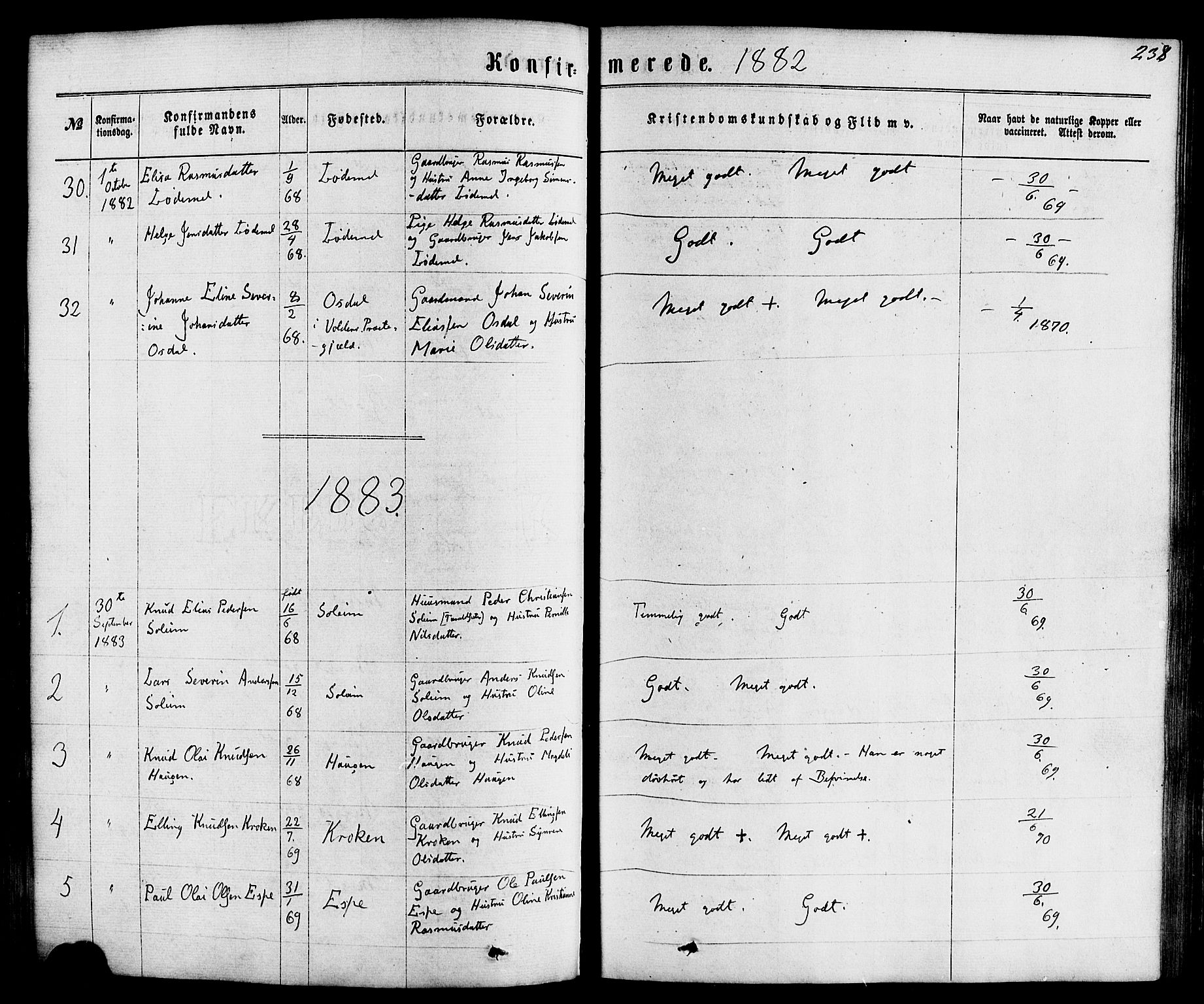 Hornindal sokneprestembete, SAB/A-82401/H/Haa/Haaa/L0002: Parish register (official) no. A 2, 1867-1884, p. 238