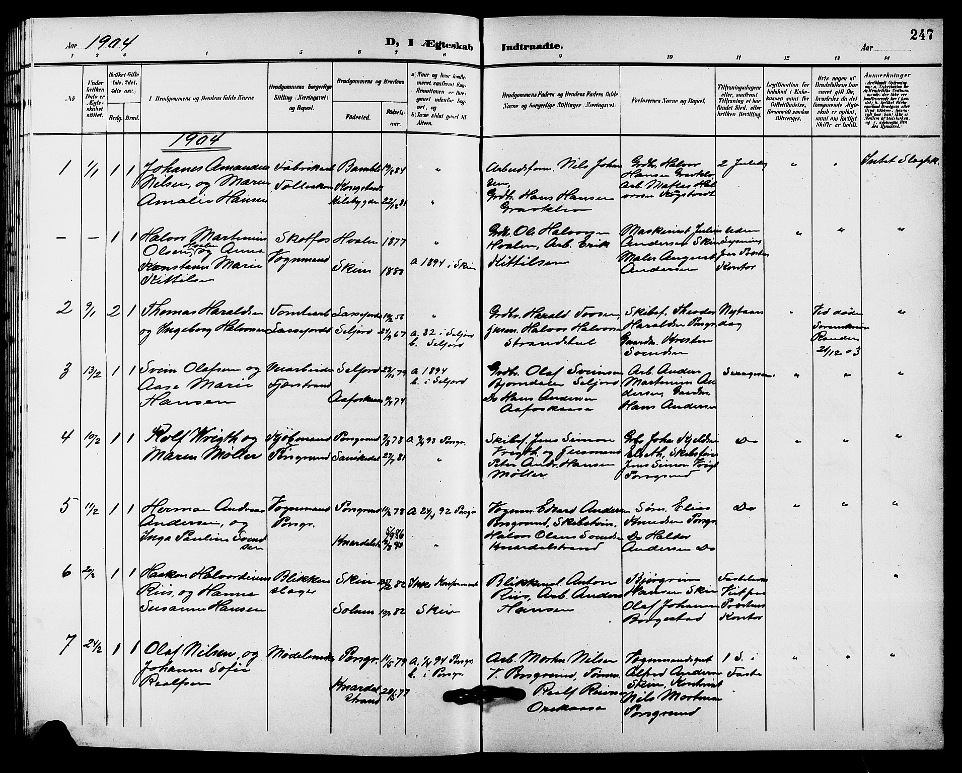 Solum kirkebøker, AV/SAKO-A-306/G/Ga/L0008: Parish register (copy) no. I 8, 1898-1909, p. 247