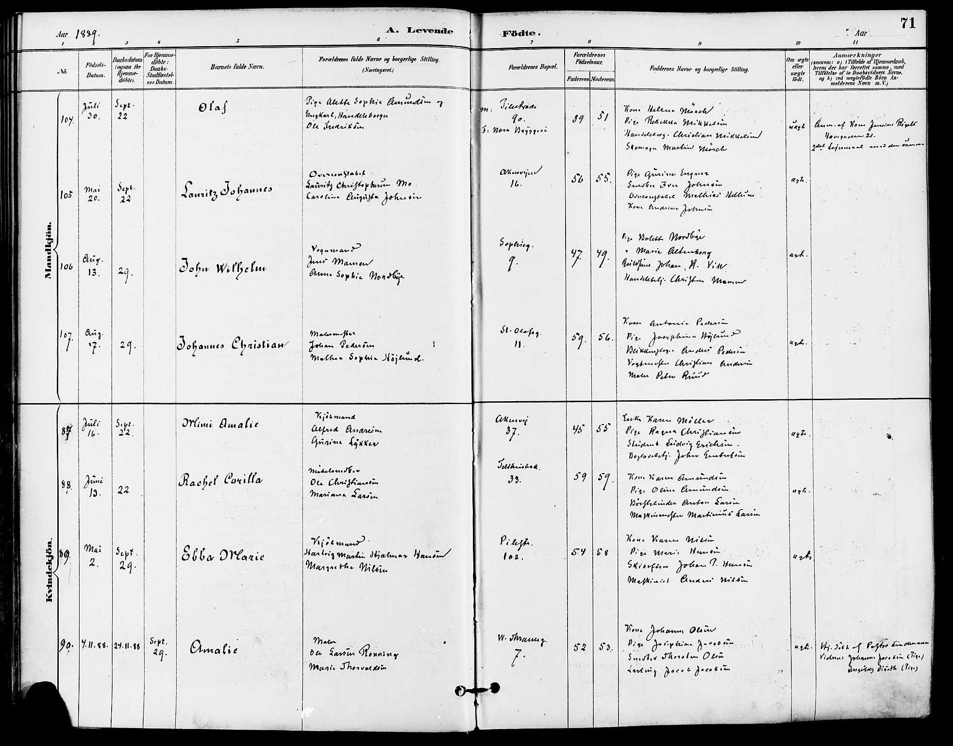 Gamle Aker prestekontor Kirkebøker, AV/SAO-A-10617a/F/L0008: Parish register (official) no. 8, 1887-1896, p. 71