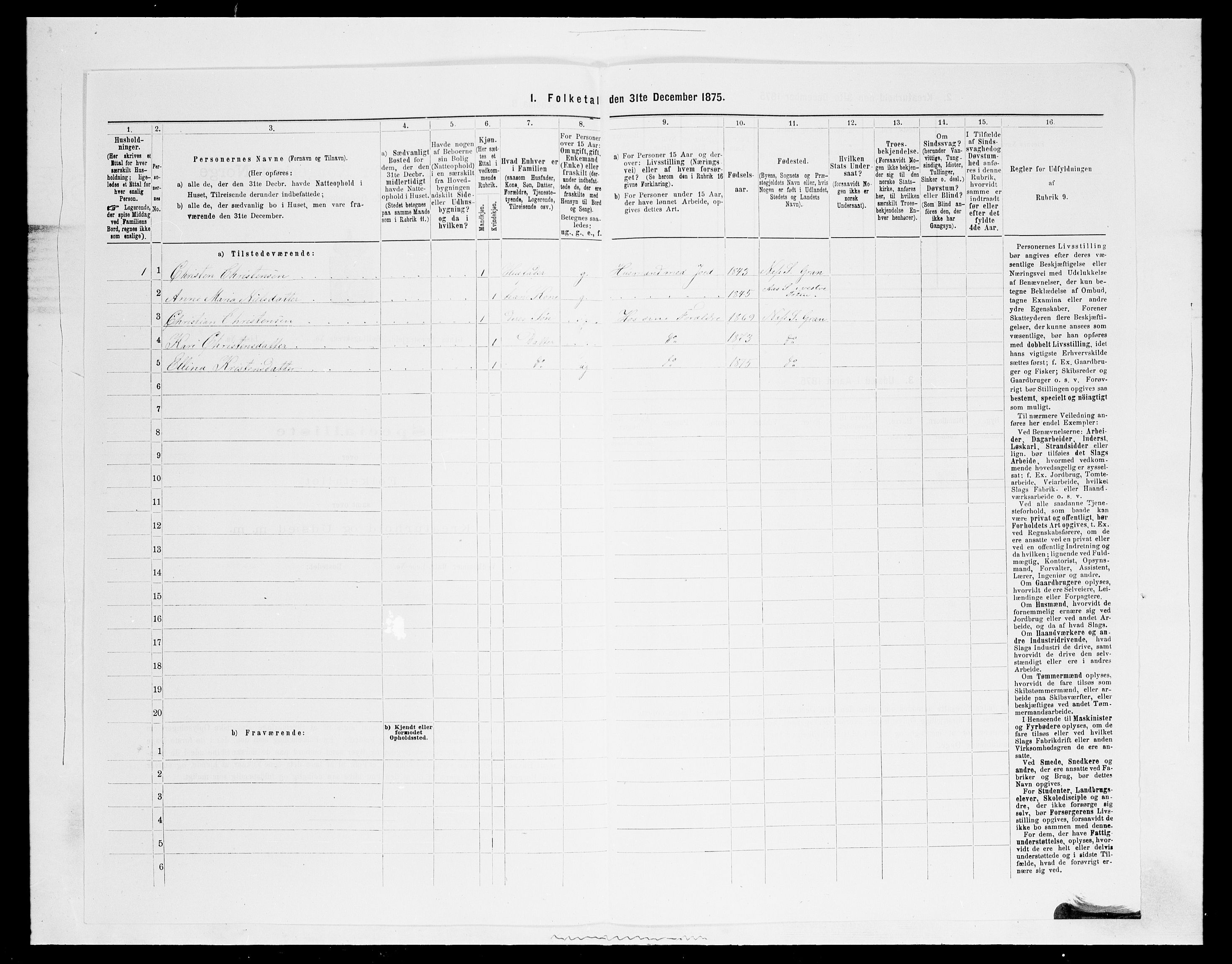 SAH, 1875 census for 0534P Gran, 1875, p. 439